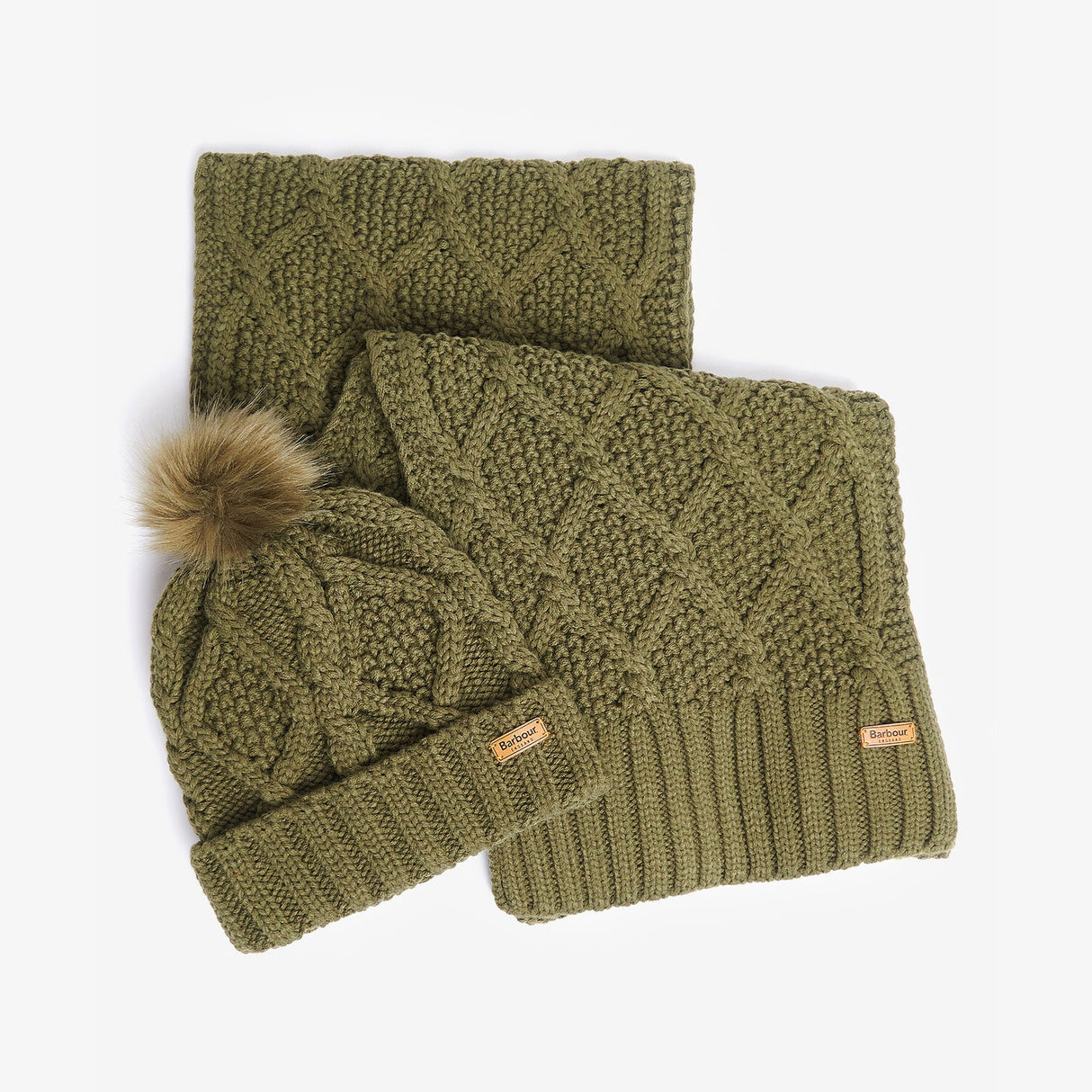 Barbour RIDLEY BEANIE & SCARF Gift Set Womens Olive