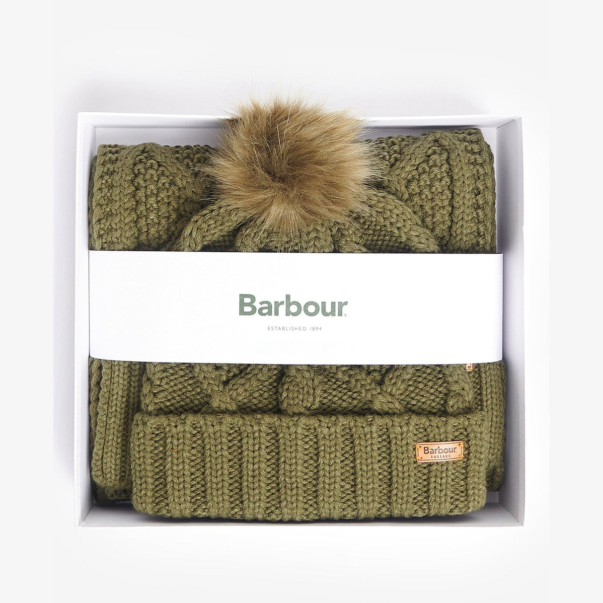 Barbour RIDLEY BEANIE & SCARF Gift Set Womens Olive