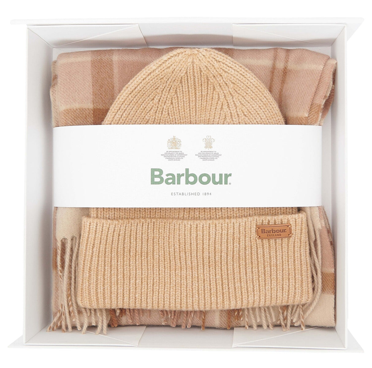 Barbour AUBREY BEANIE & SCARF Gift Set Womens Camel