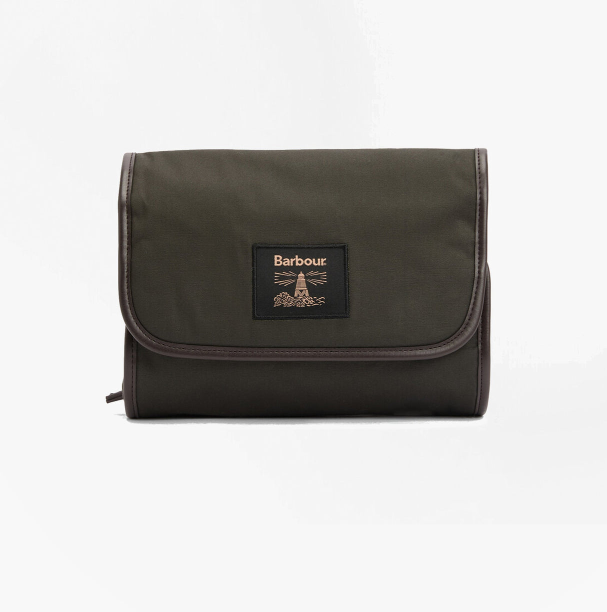 Barbour WAXED HANGING Mens Washbag Olive/Beacon