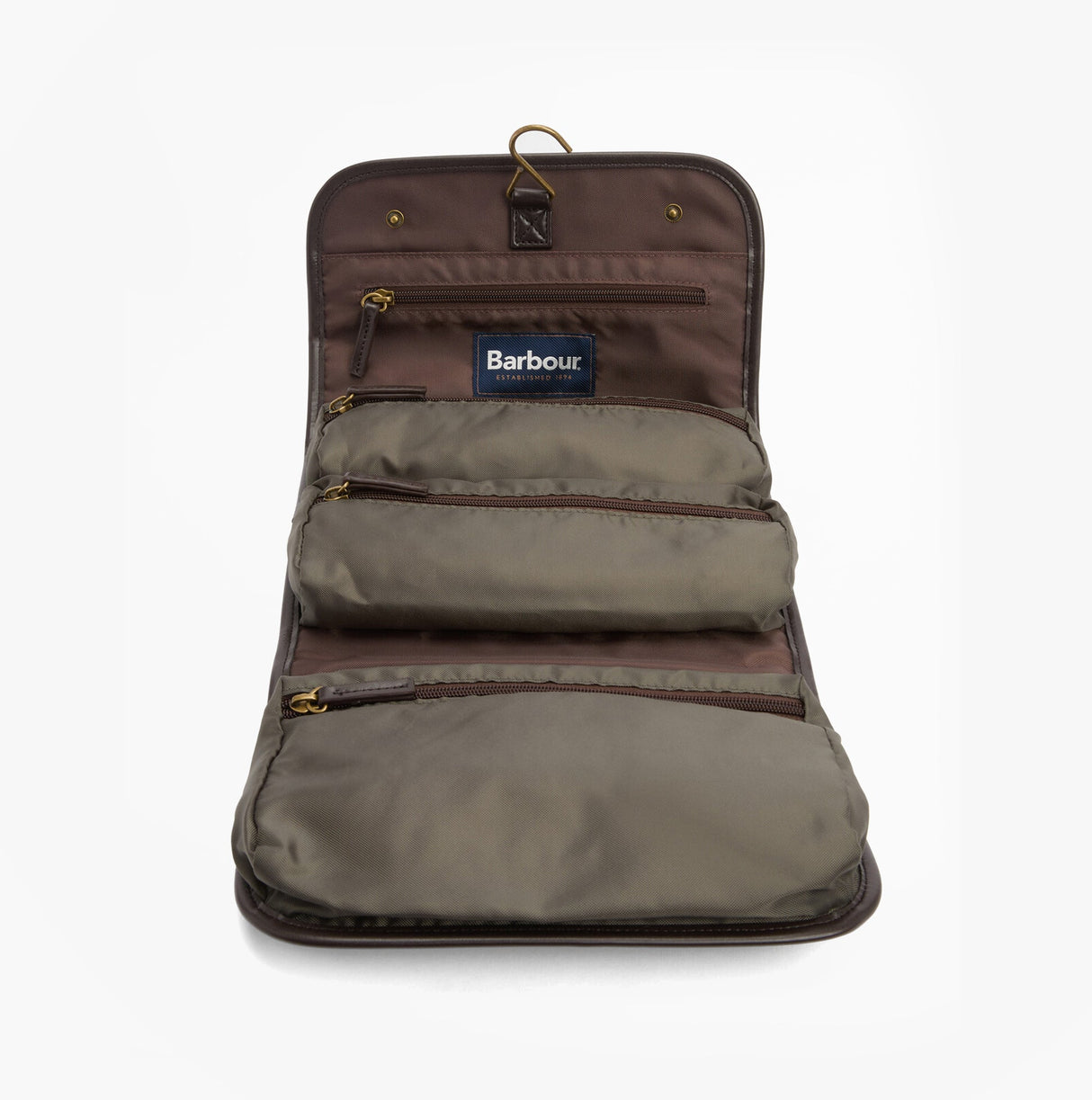 Barbour WAXED HANGING Mens Washbag Olive/Beacon