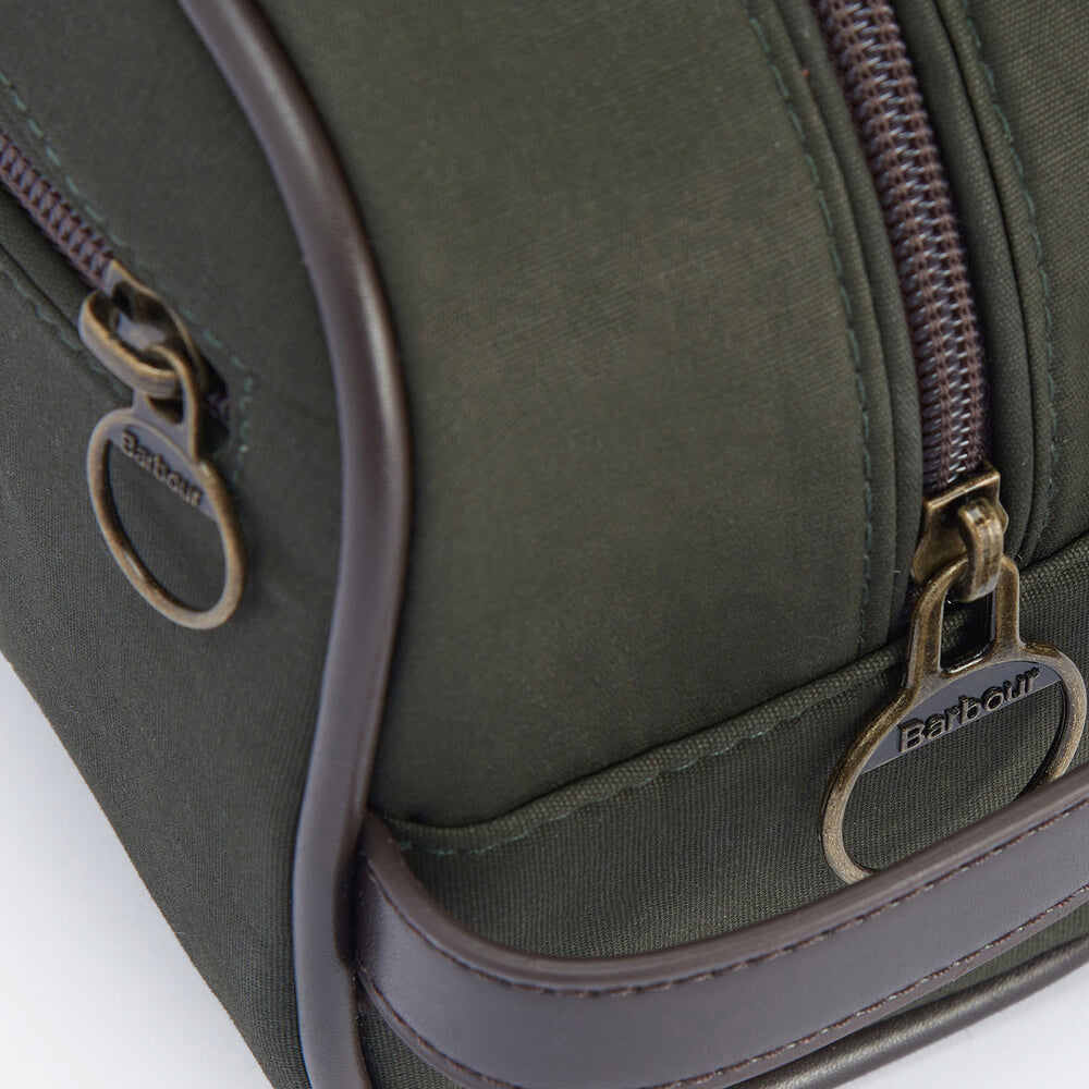 Barbour WAX Mens Wash Bag Olive/Brown