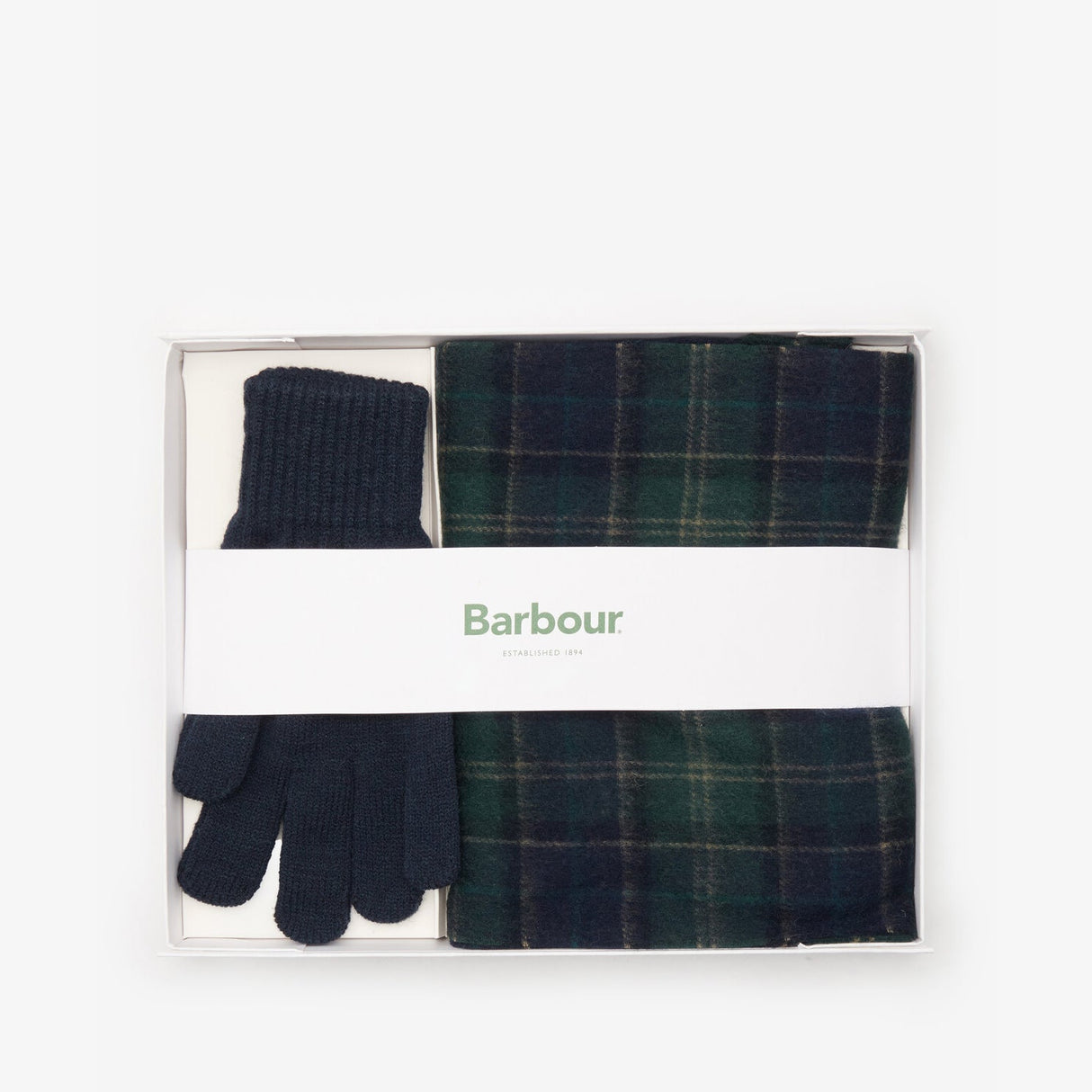 Barbour TARTAN SCARF & GLOVE Gift Set Mens Green Loch Tartan