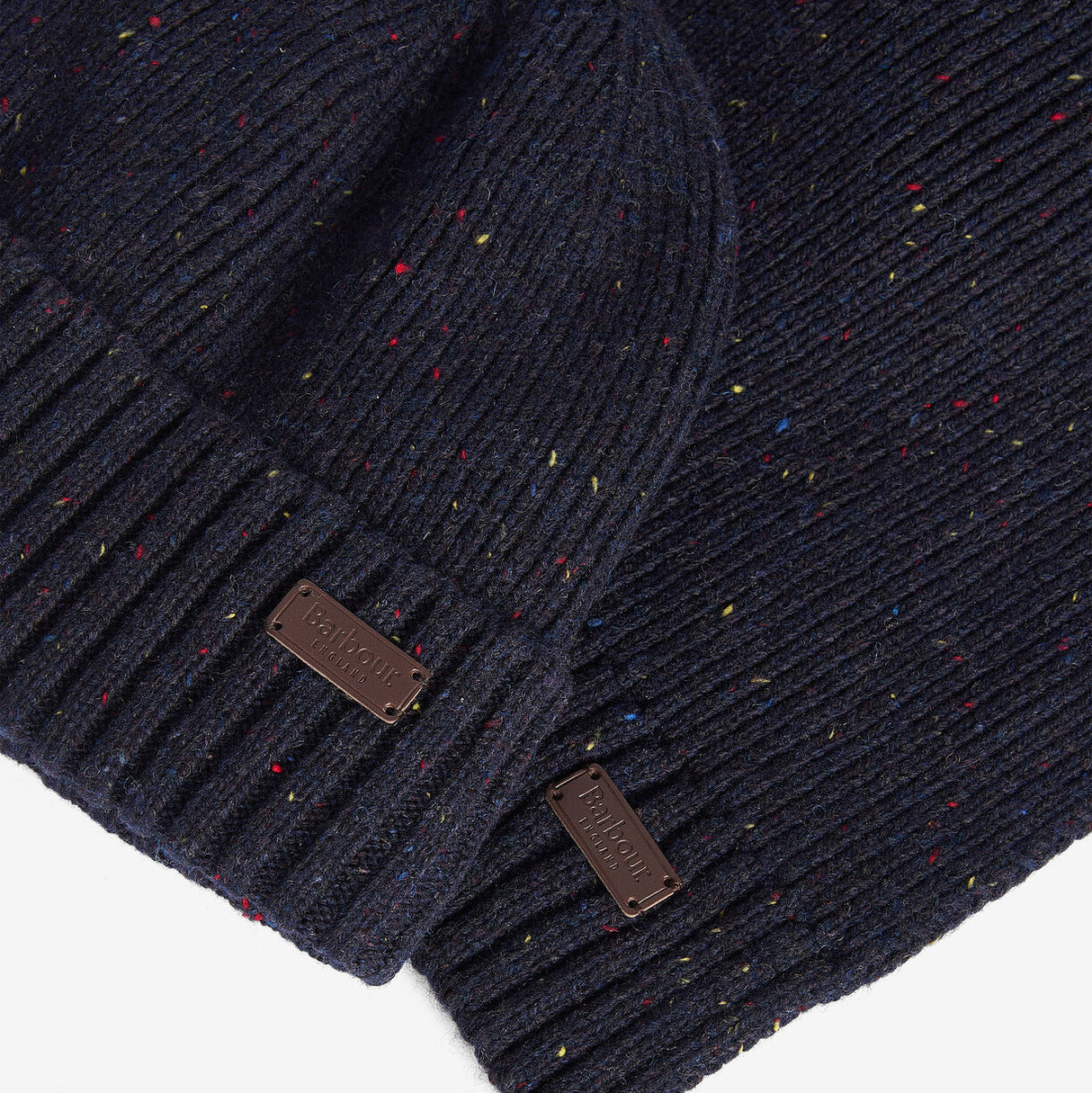 Barbour CARLTON FLECK BEANIE & SCARF Gift Set Mens Navy