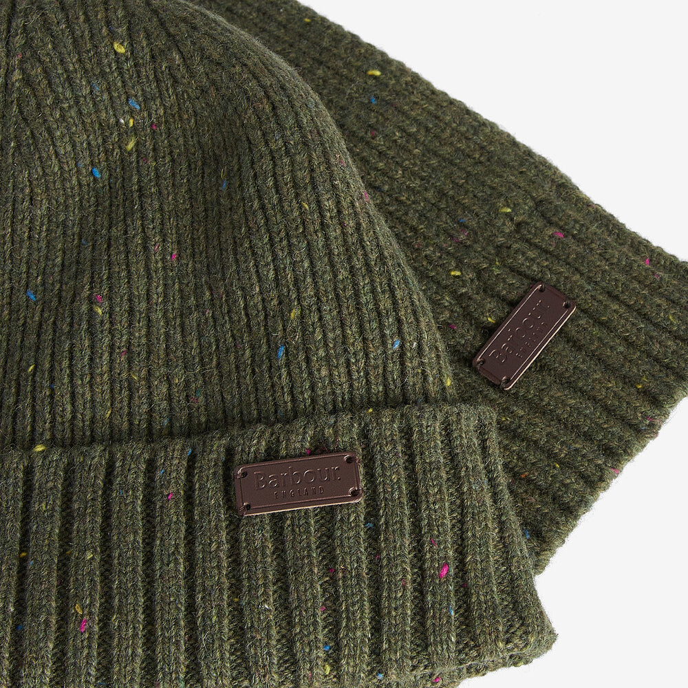 Barbour CARLTON FLECK BEANIE & SCARF Gift Set Mens Olive