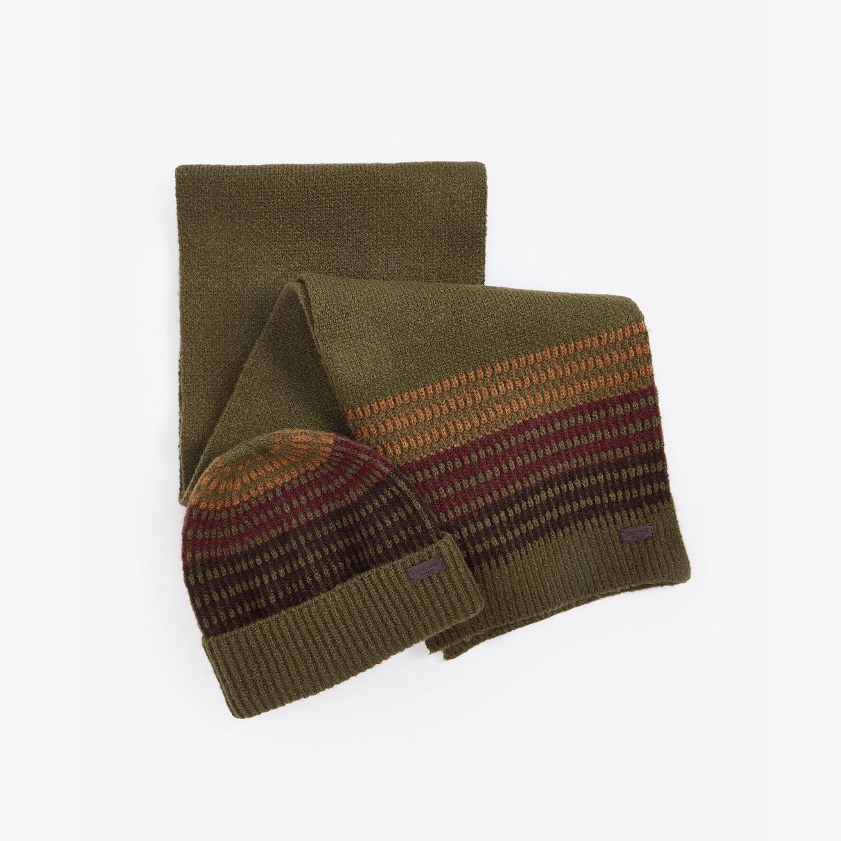 Barbour BRANTON BEANIE & SCARF Gift Set Mens Army Green