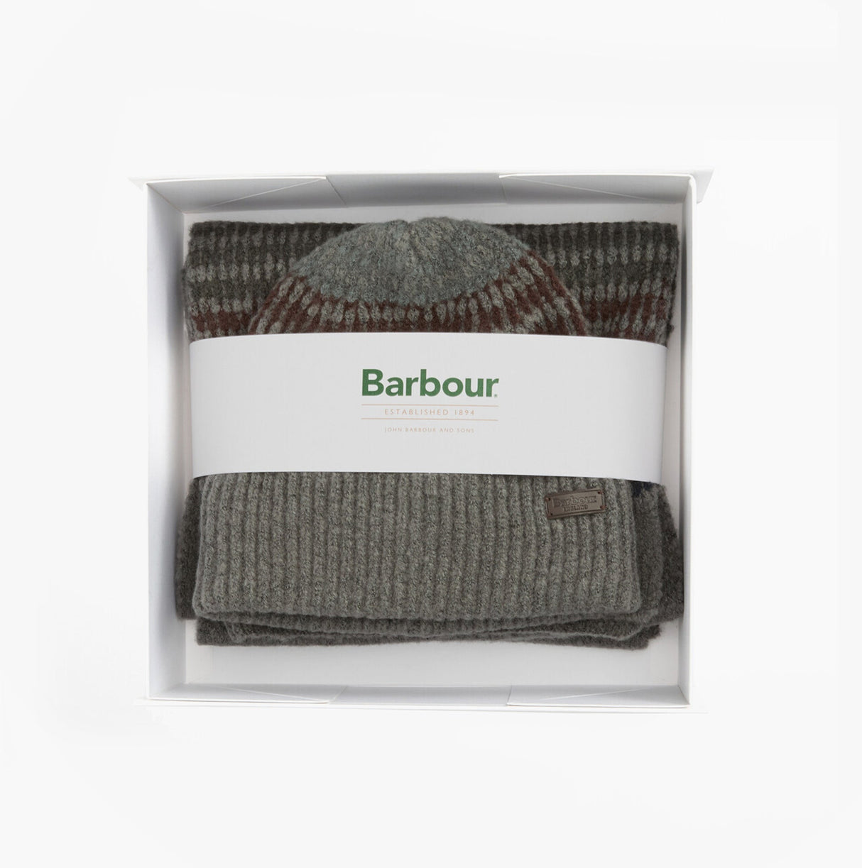 Barbour BRANTON BEANIE & SCARF Mens Gift Set Midnight Oak