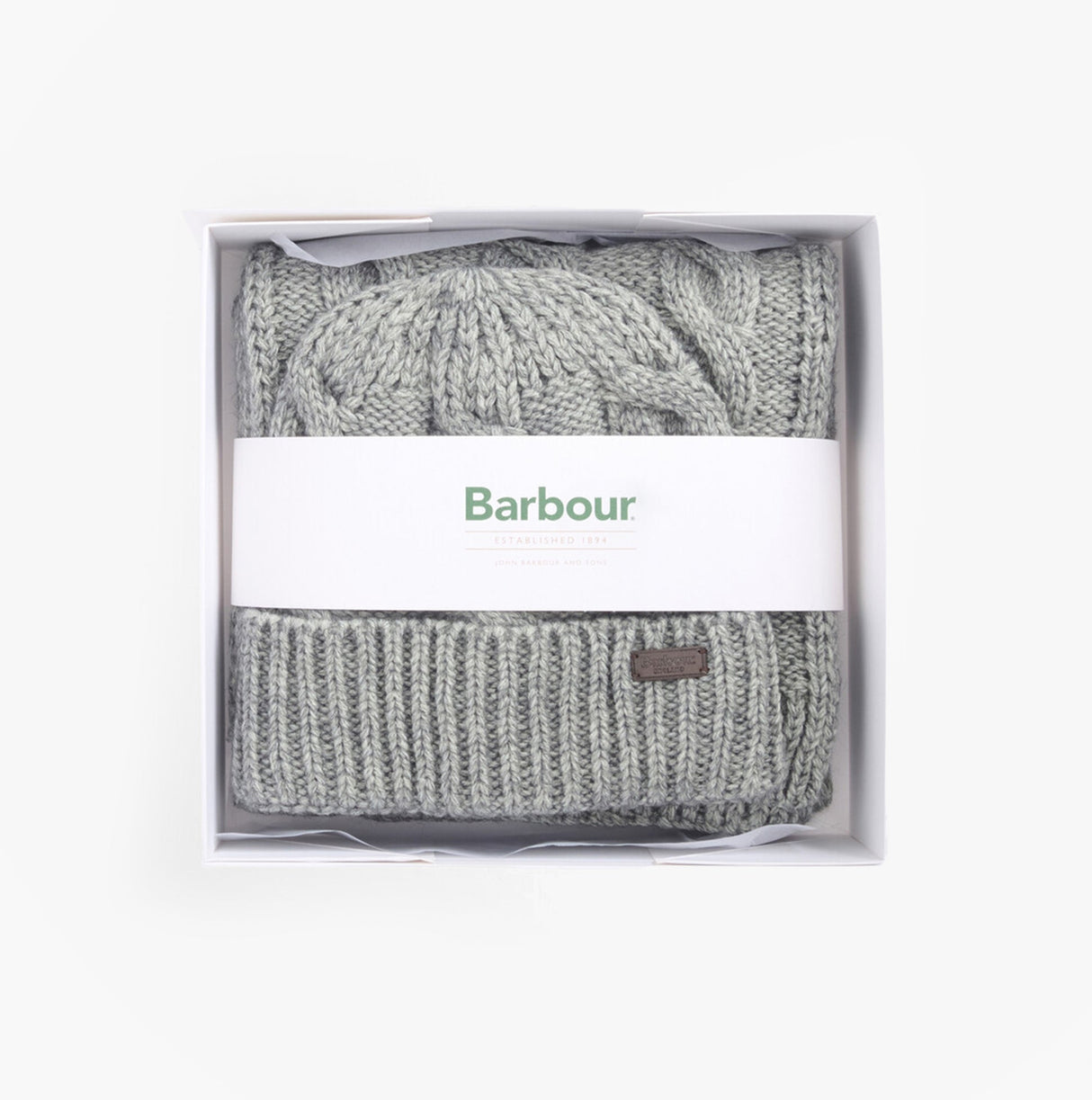 Barbour JESMOND BEANIE AND SCARF Gift Set Mens Mid Grey