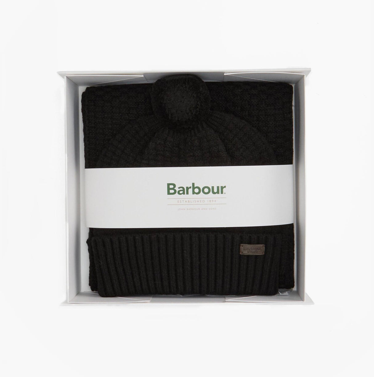Barbour RAMSIDE BEANIE AND SCARF Mens Gift Set Black