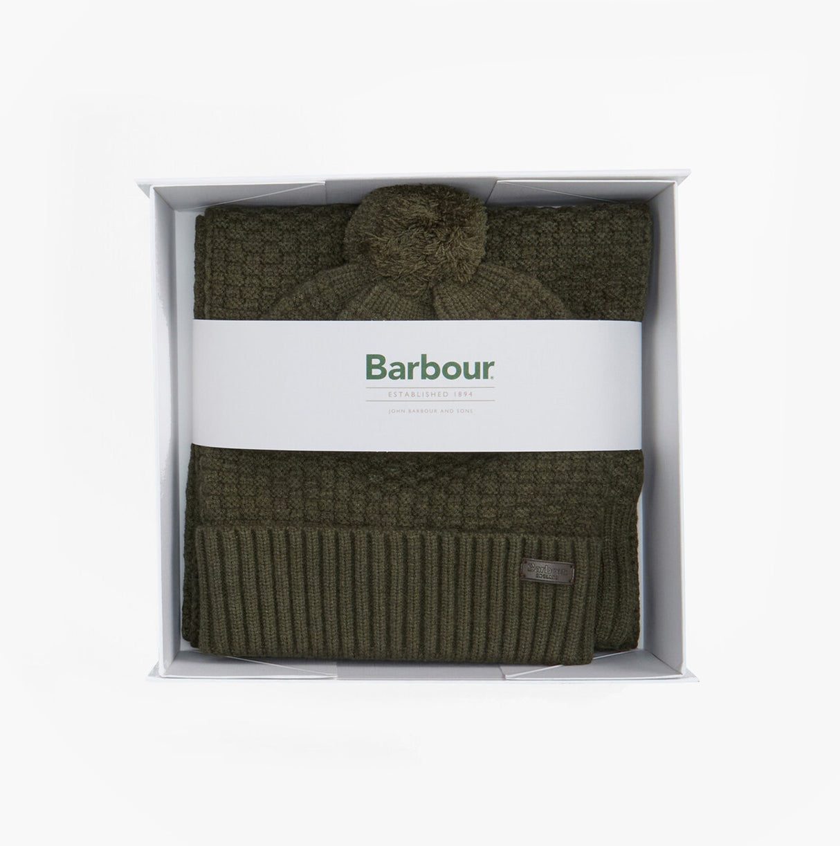 Barbour RAMSIDE BEANIE AND SCARF Mens Gift Set Dark Olive