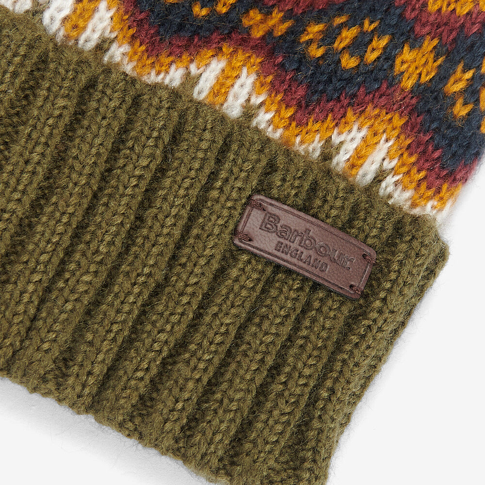 Barbour CASE FAIRISLE Mens Bobble Beanie Olive