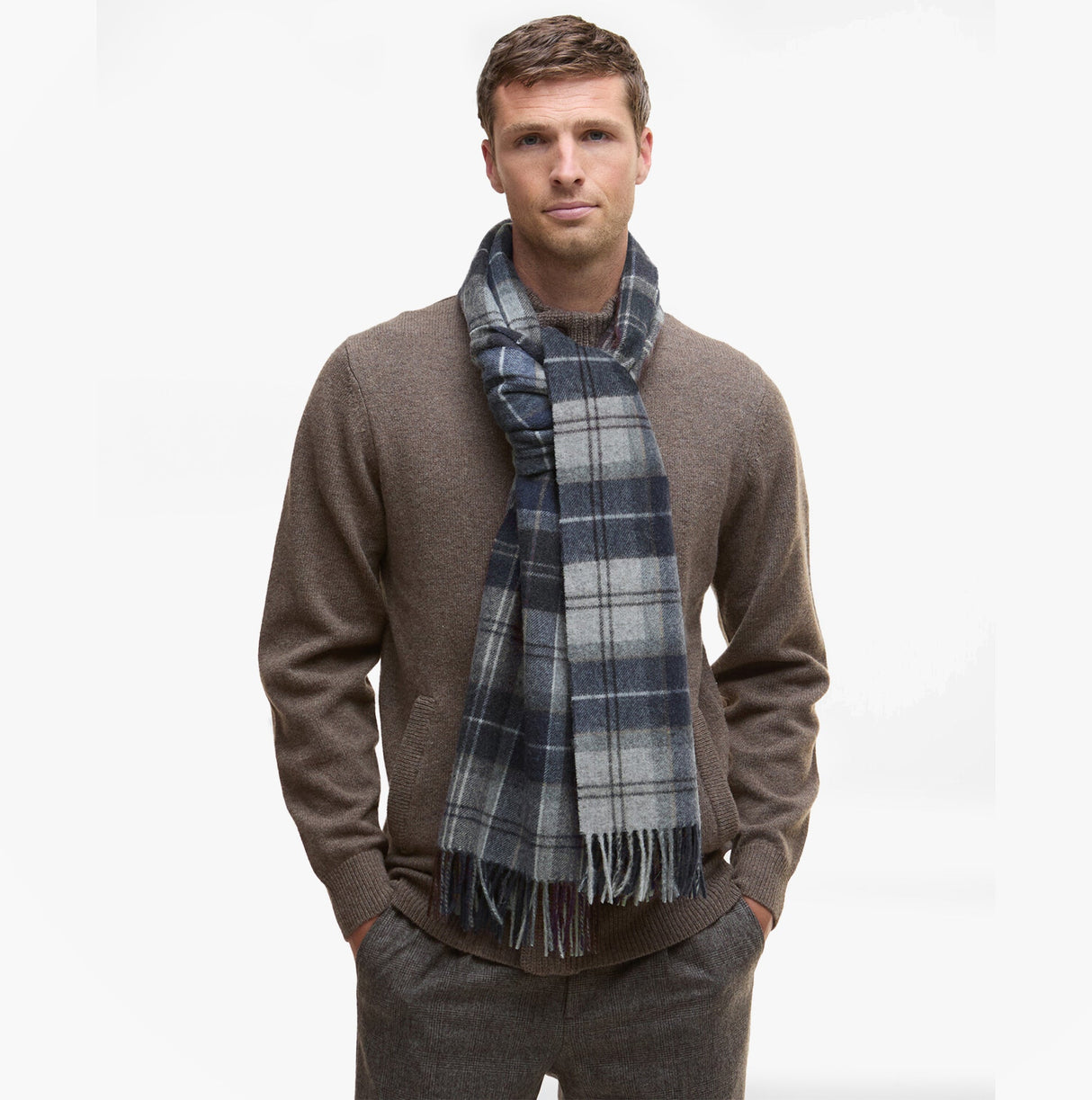 Barbour WOOL CASHMERE TARTAN Mens Winter Grey Midnight