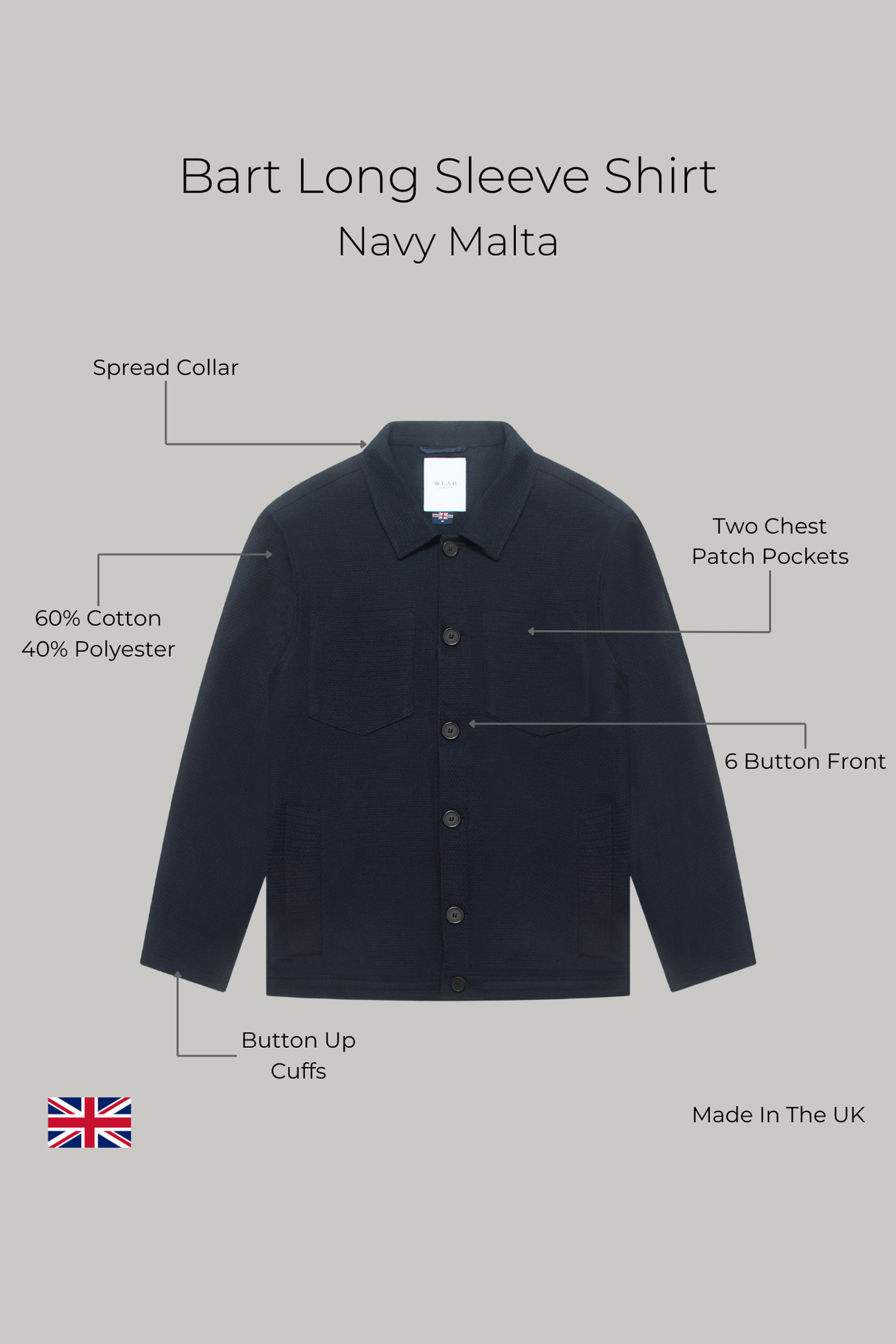 Bart Long Sleeve Shirt - Navy Malta