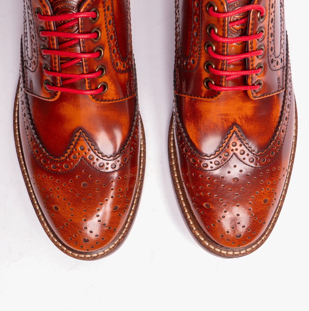 Base London WOBURN Mens Polished Leather Brogue Shoes Tan