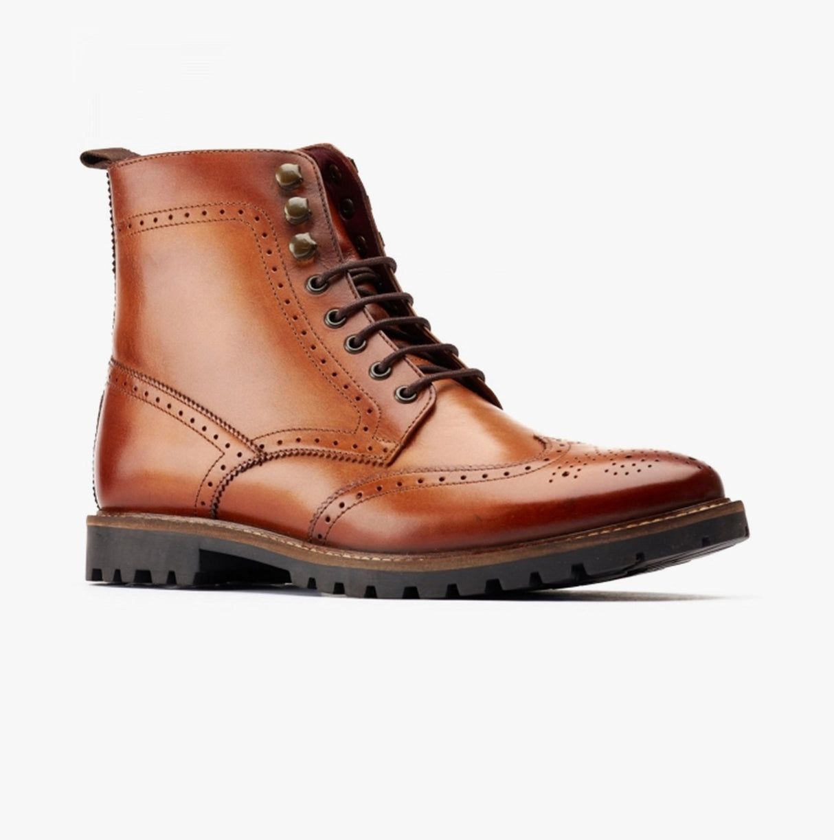 Base London BOONE Mens Leather Oxford Brogue Boots Tan
