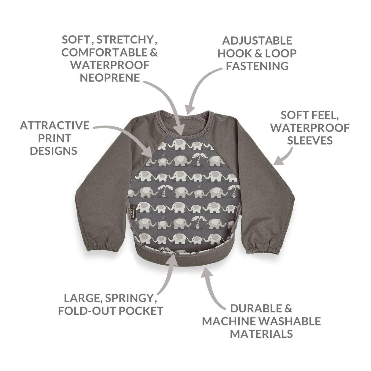 Weaning Bib with Sleeves - Elephants UltraBib