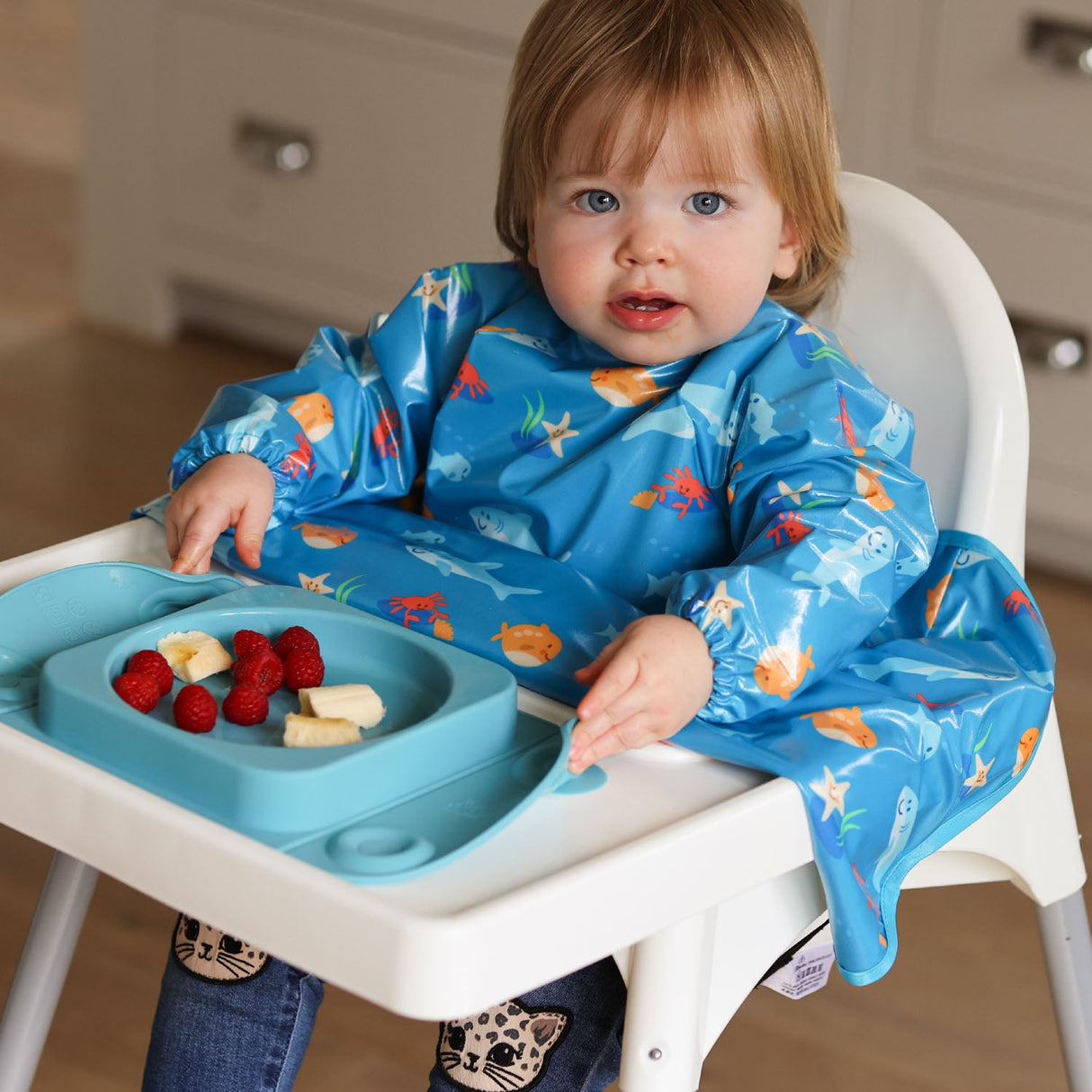 Wipeezee Coverall Bib - Turquoise Sea Creatures