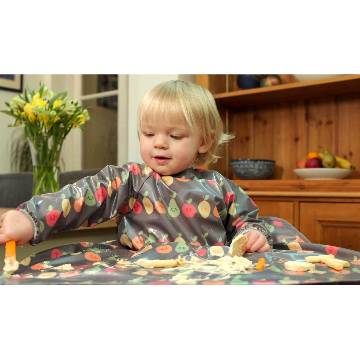 Wipeezee Coverall Bib - Grey Happy Fruit