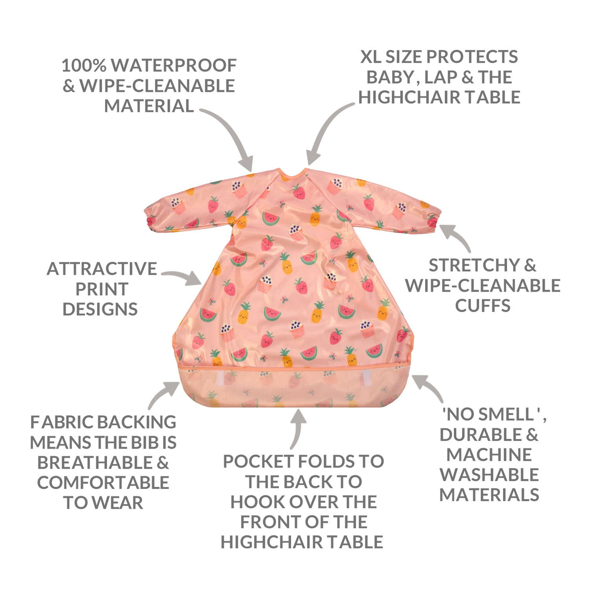 Wipeezee Coverall Bib - Pink Yummy Treats