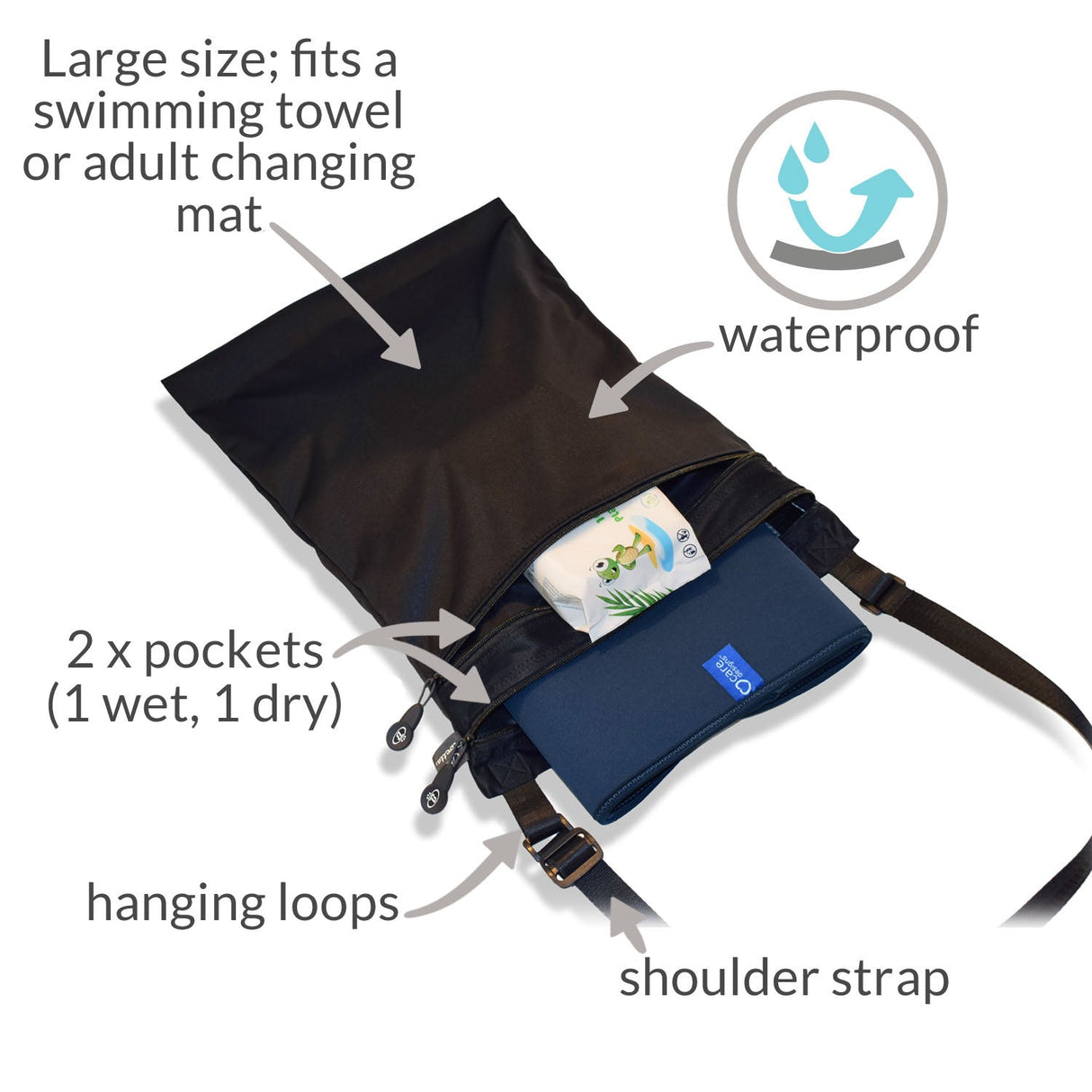 Adult Changing Mat and Waterproof Bag Set - Aubergine/Black