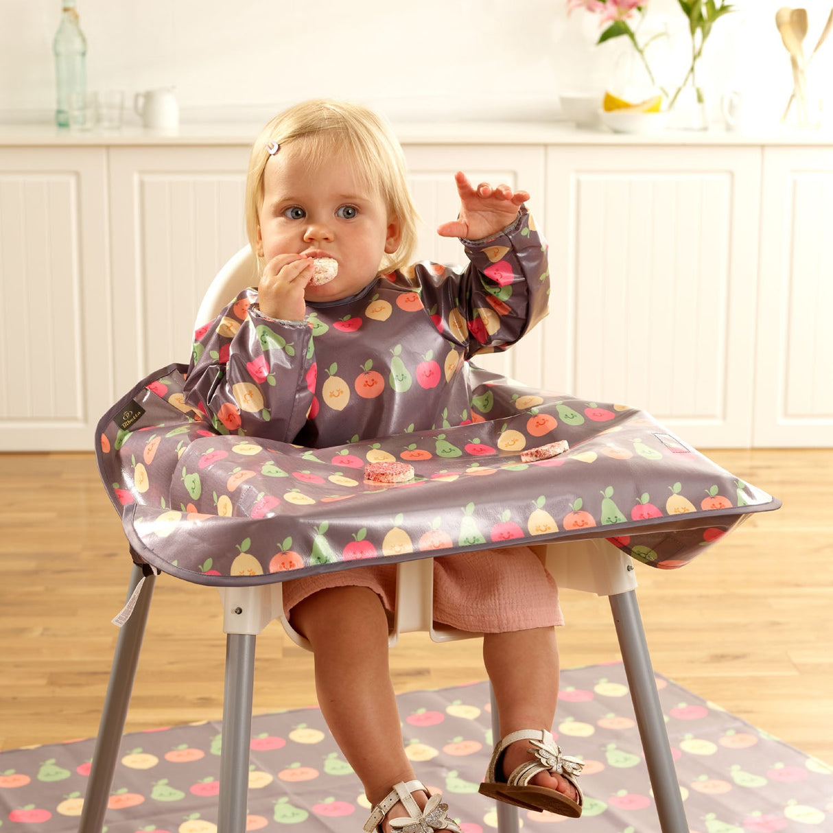 Wipeezee Coverall Bib - Grey Happy Fruit