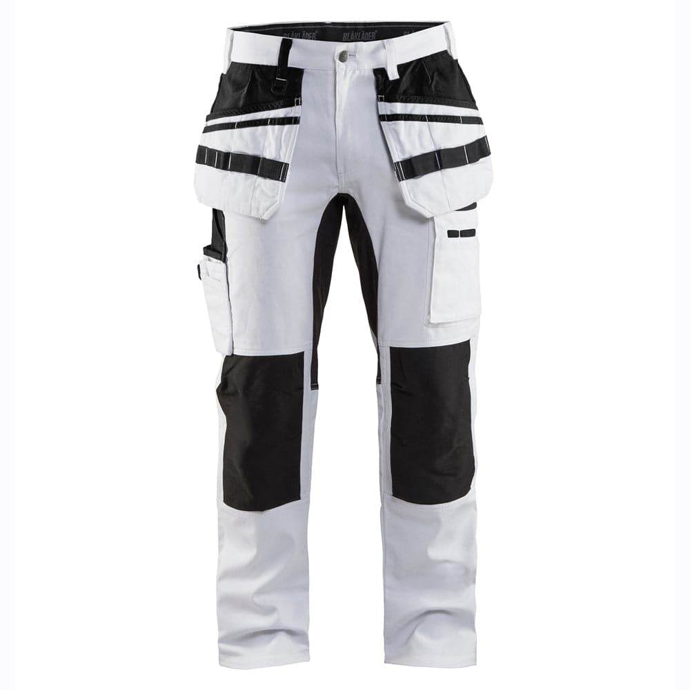 Blaklader 1910 Painter Trouser with Stretch White/Black, 34" Waist Regular Leg