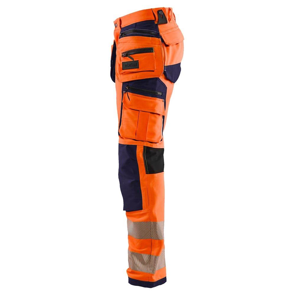 Blaklader 1997 Hi-Vis 4-Way Stretch Holster Pocket Kneepad Work Trousers Orange/Navy Blue, 32" Waist Regular Leg