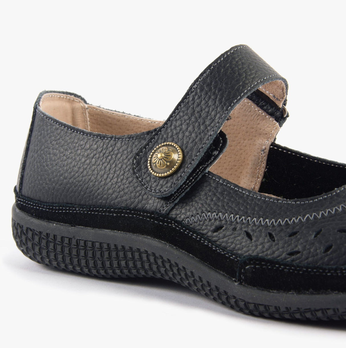 Boulevard ELEANOR Womens Leather Wide Fit Mary Jane Shoes Black