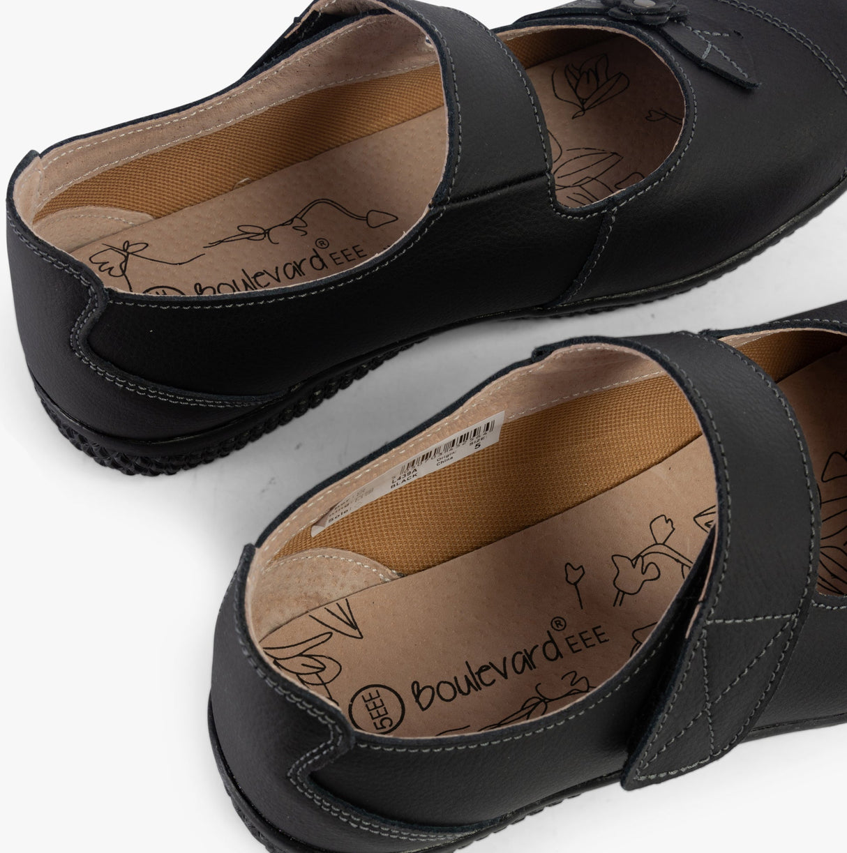 Boulevard DIANA Womens Leather Touch Fasten EEE Wide Mary Jane Shoes Black