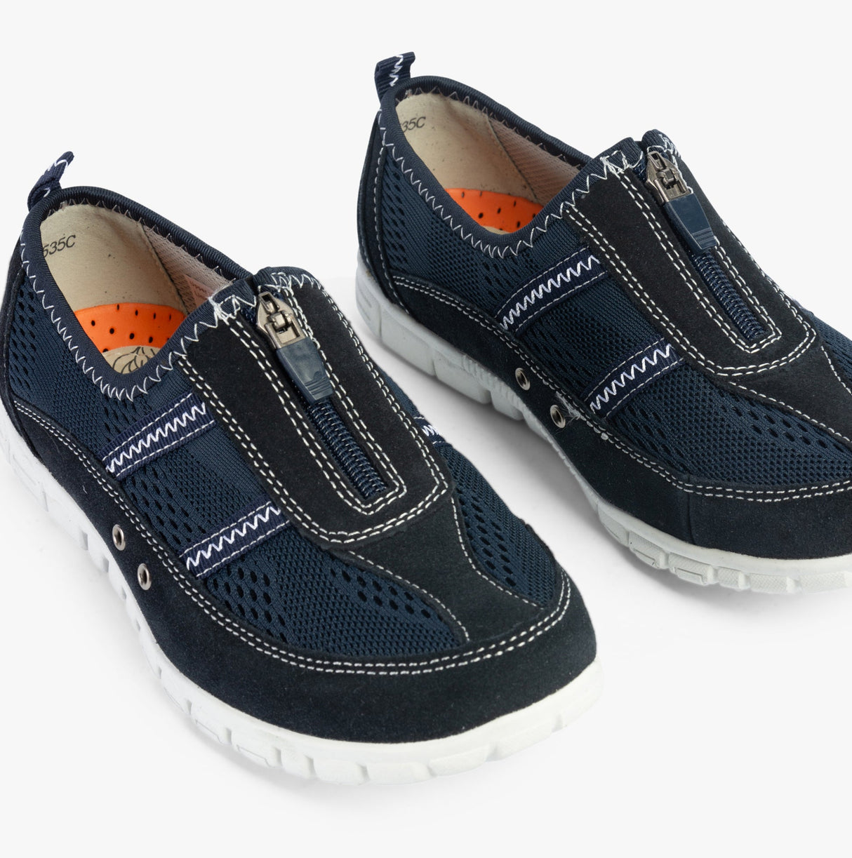 Boulevard JAYNE Womens Suede Wide Fit Casual Shoes Navy