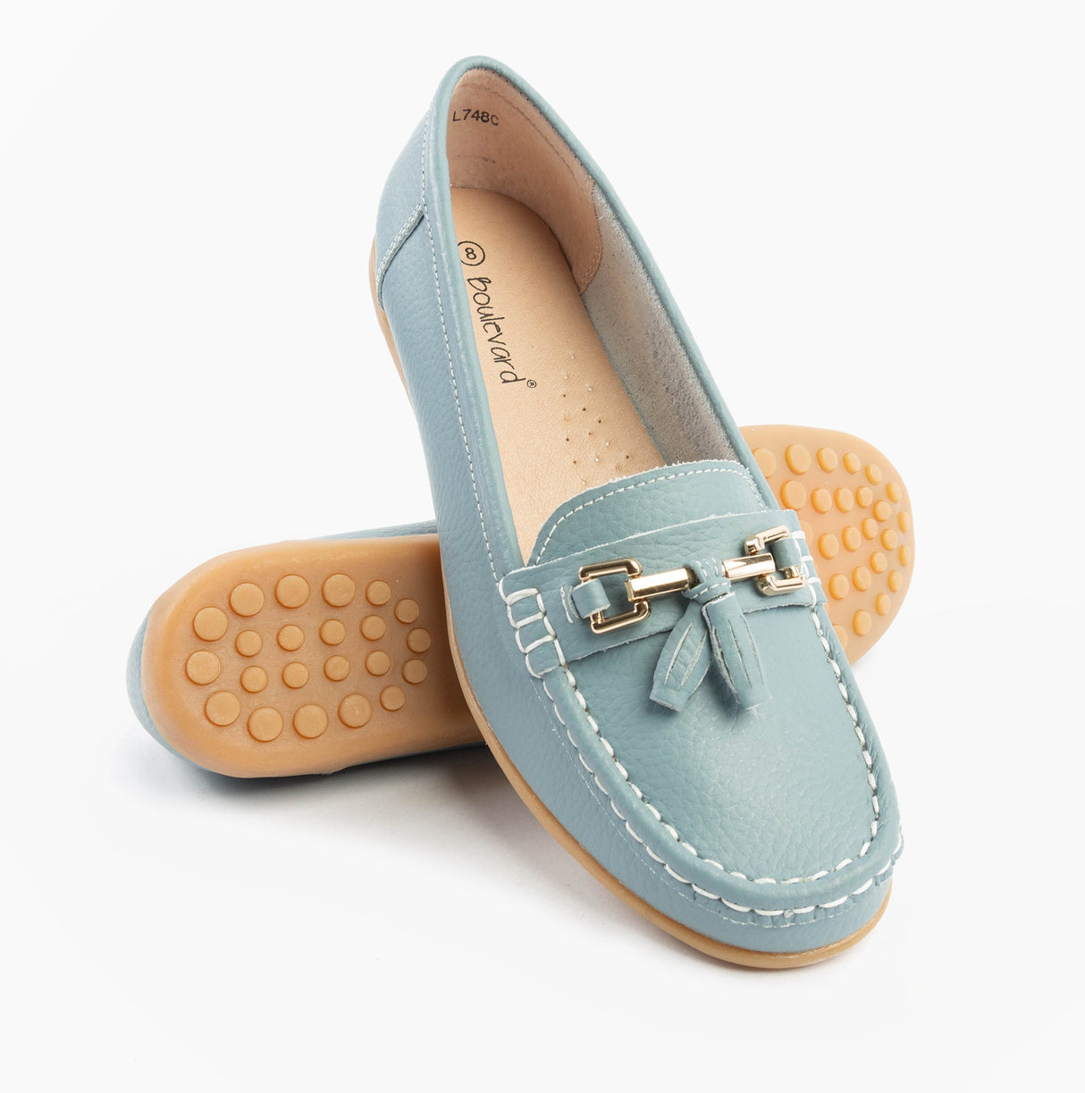 Boulevard CAMILLA Womens Leather Tassle Loafers Baby Blue