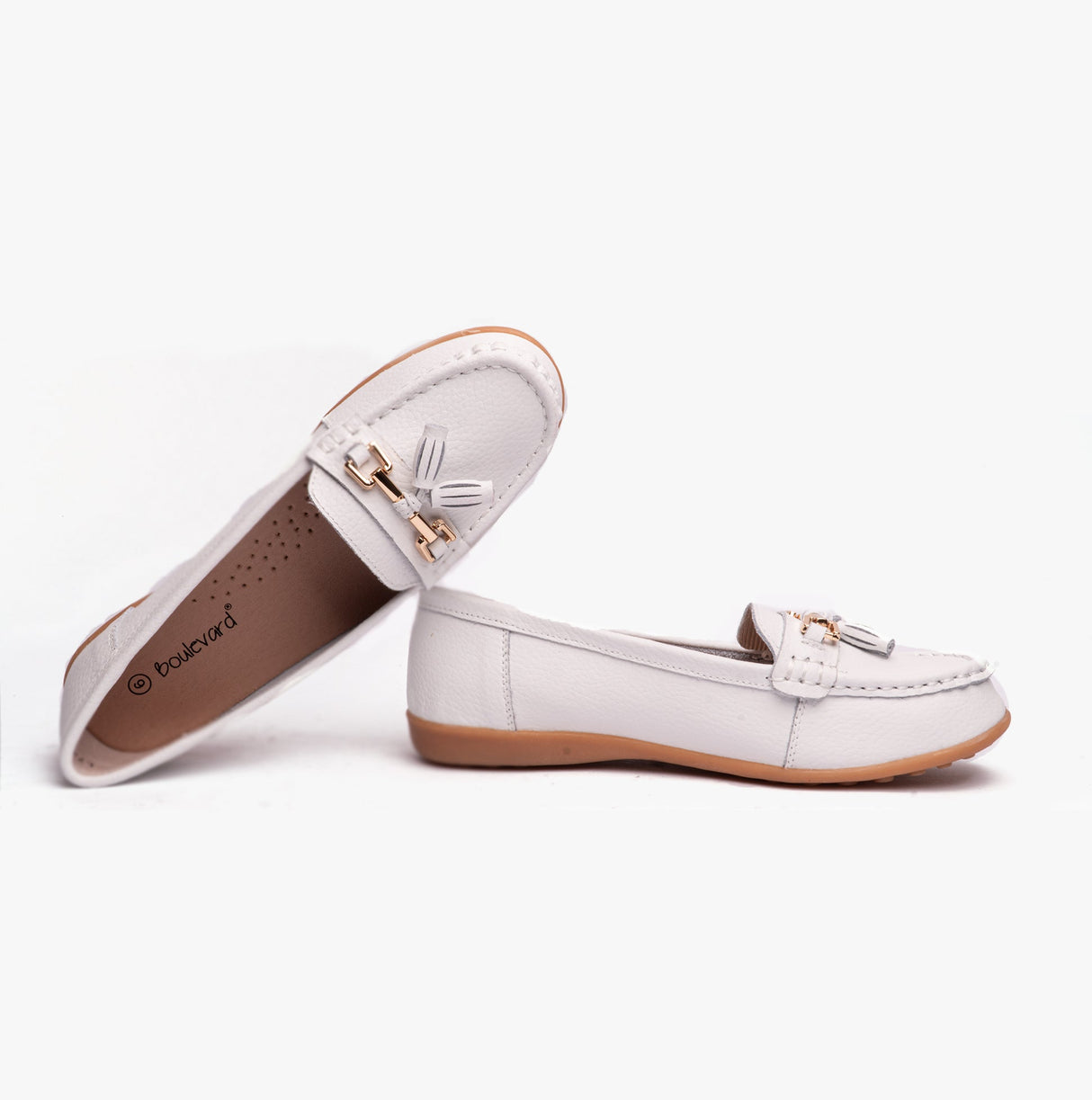 Boulevard CAMILLA Womens Leather Tassle Loafers White