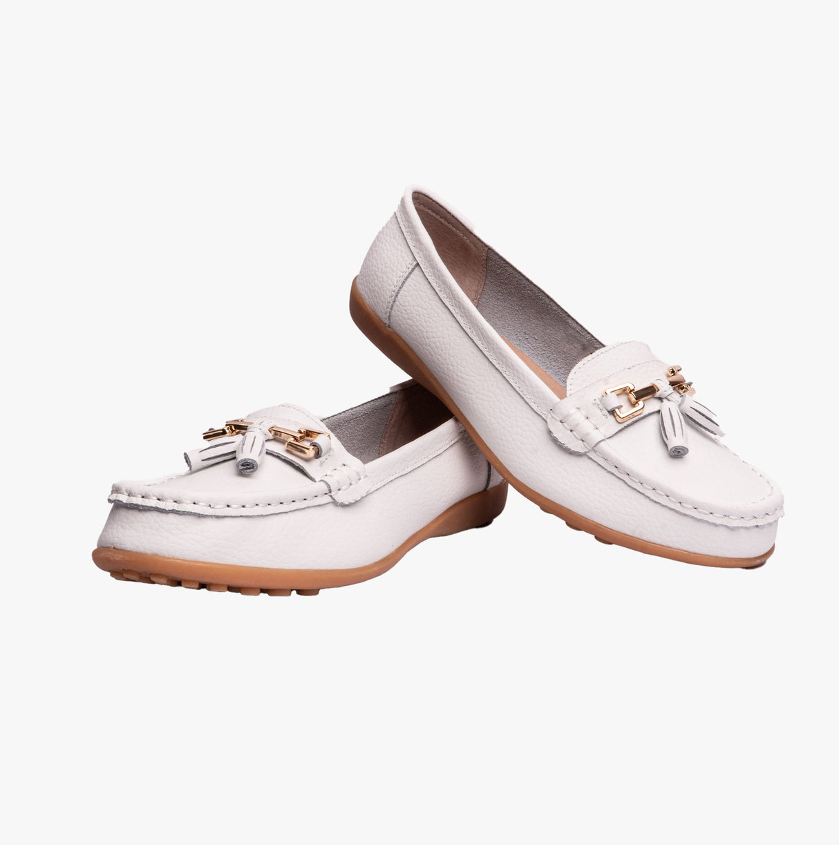 Boulevard CAMILLA Womens Leather Tassle Loafers White