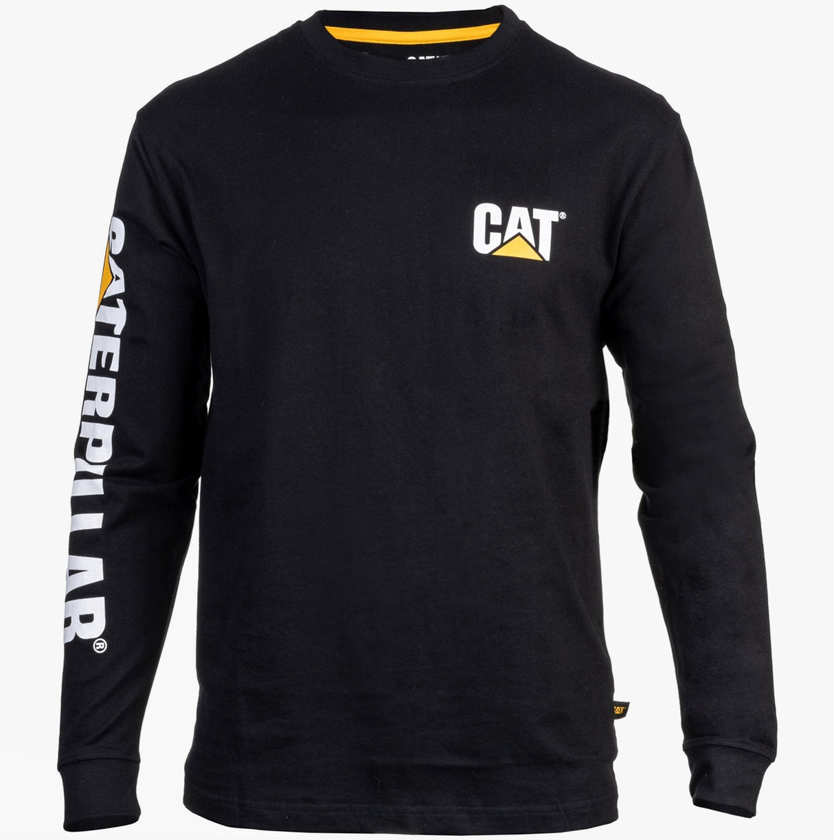 CAT TRADEMARK BANNER Mens Cotton Long Sleeve T-Shirt Black