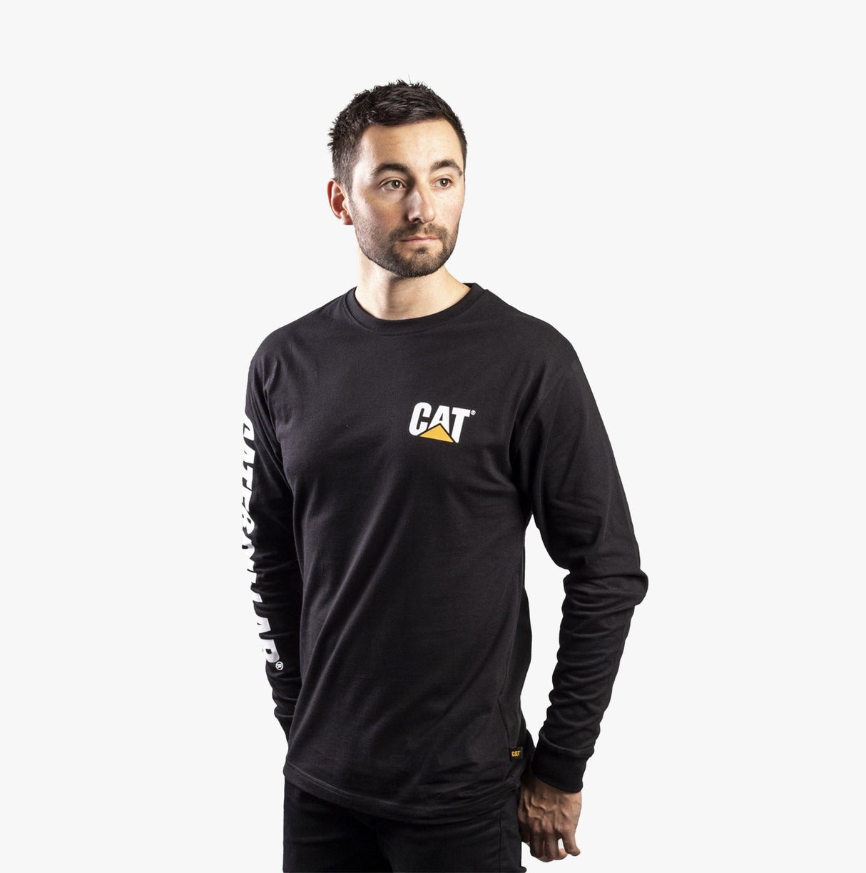 CAT TRADEMARK BANNER Mens Cotton Long Sleeve T-Shirt Black