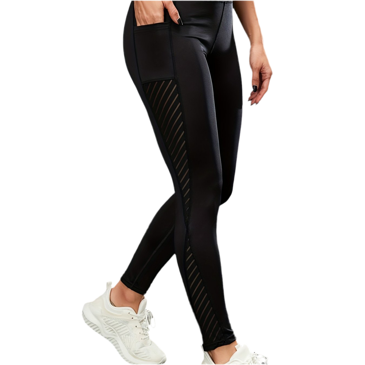 Women's High-Waist Yoga Leggings with Breathable Mesh Panels - Stretchy, Butt-Lifting Workout Pants for Running & Fitness, Running Pants, Mesh Patching