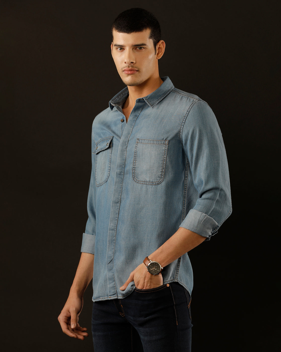 Men's Slim Fit Solid Denim Casual Shirt (COALA)