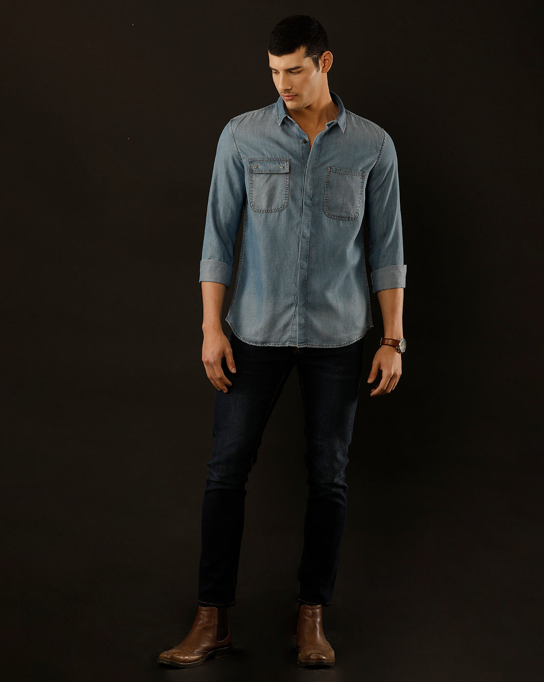 Men's Slim Fit Solid Denim Casual Shirt (COALA)