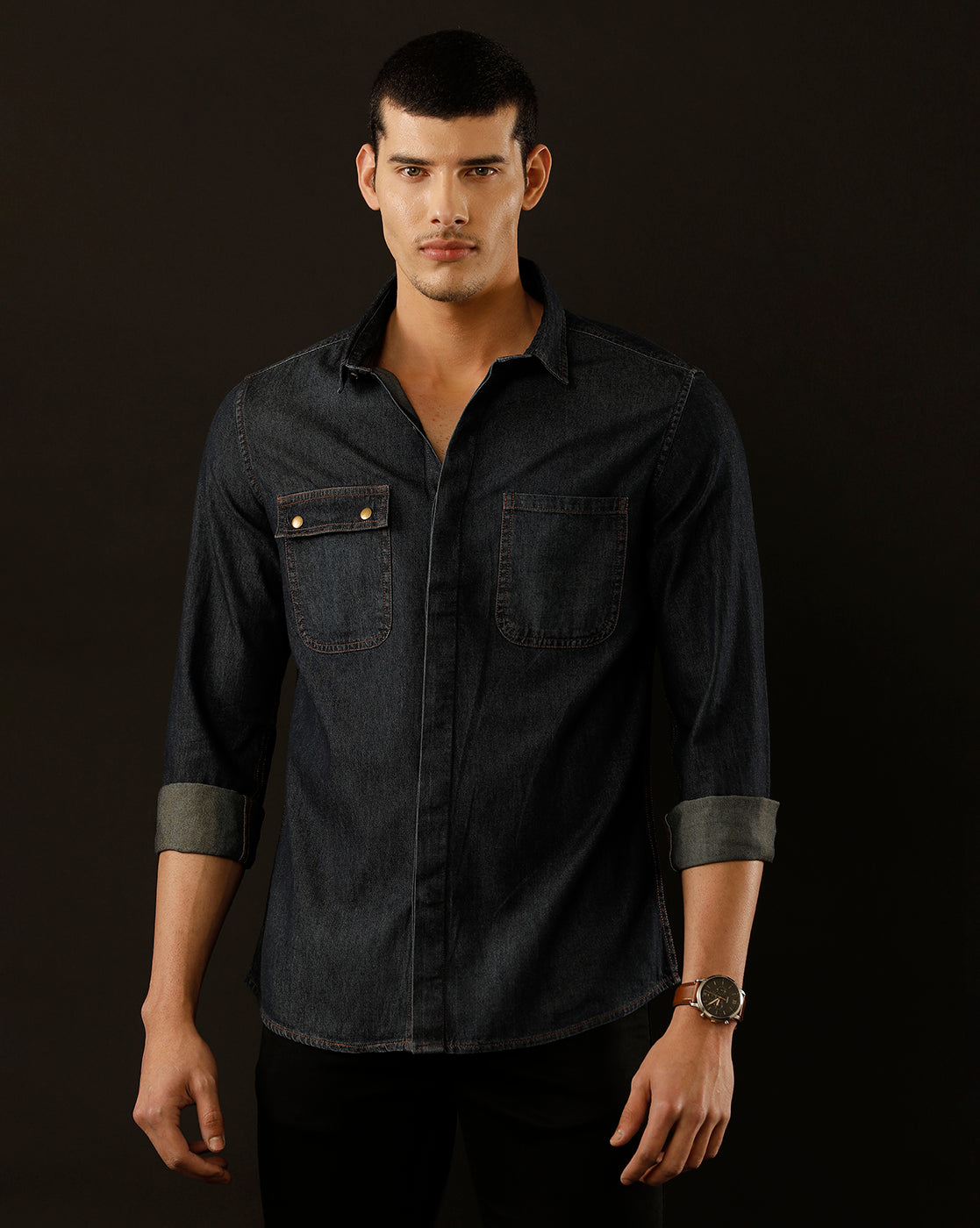 Men's Slim Fit Solid Denim Casual Shirt (COBRA)