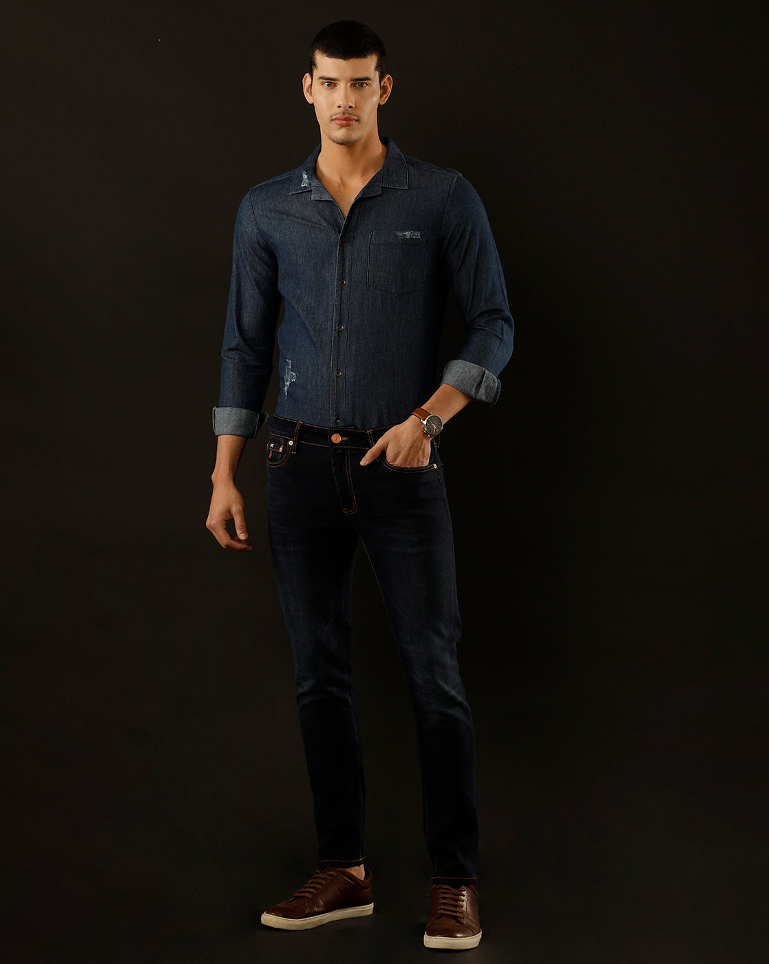 Men's Slim Fit Solid Denim Casual Shirt (CULEX)