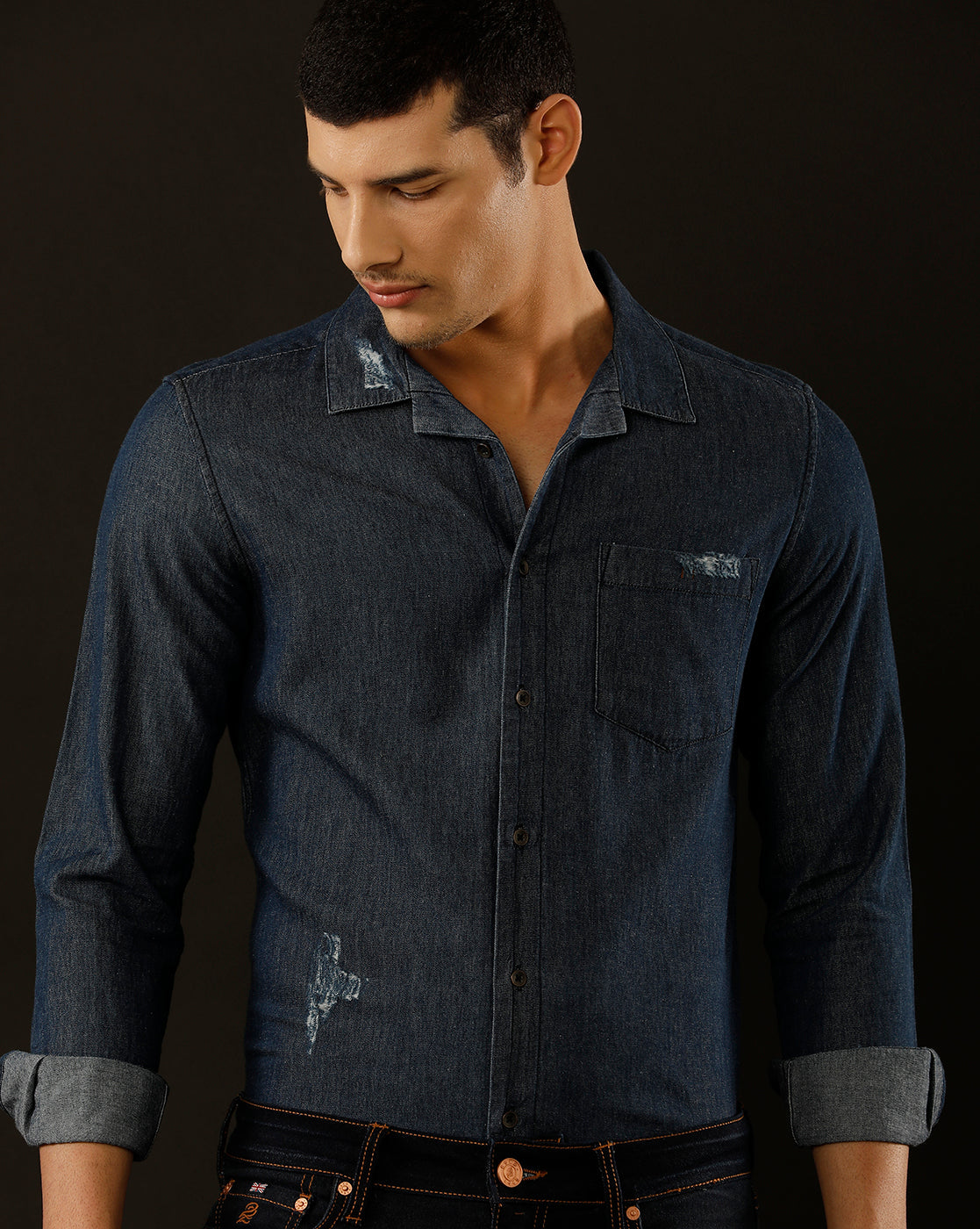 Men's Slim Fit Solid Denim Casual Shirt (CULEX)