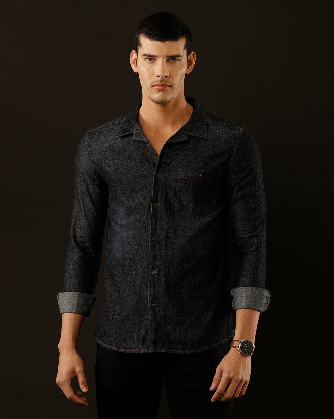 Men's Slim Fit Solid Denim Casual Shirt (CUNGS)