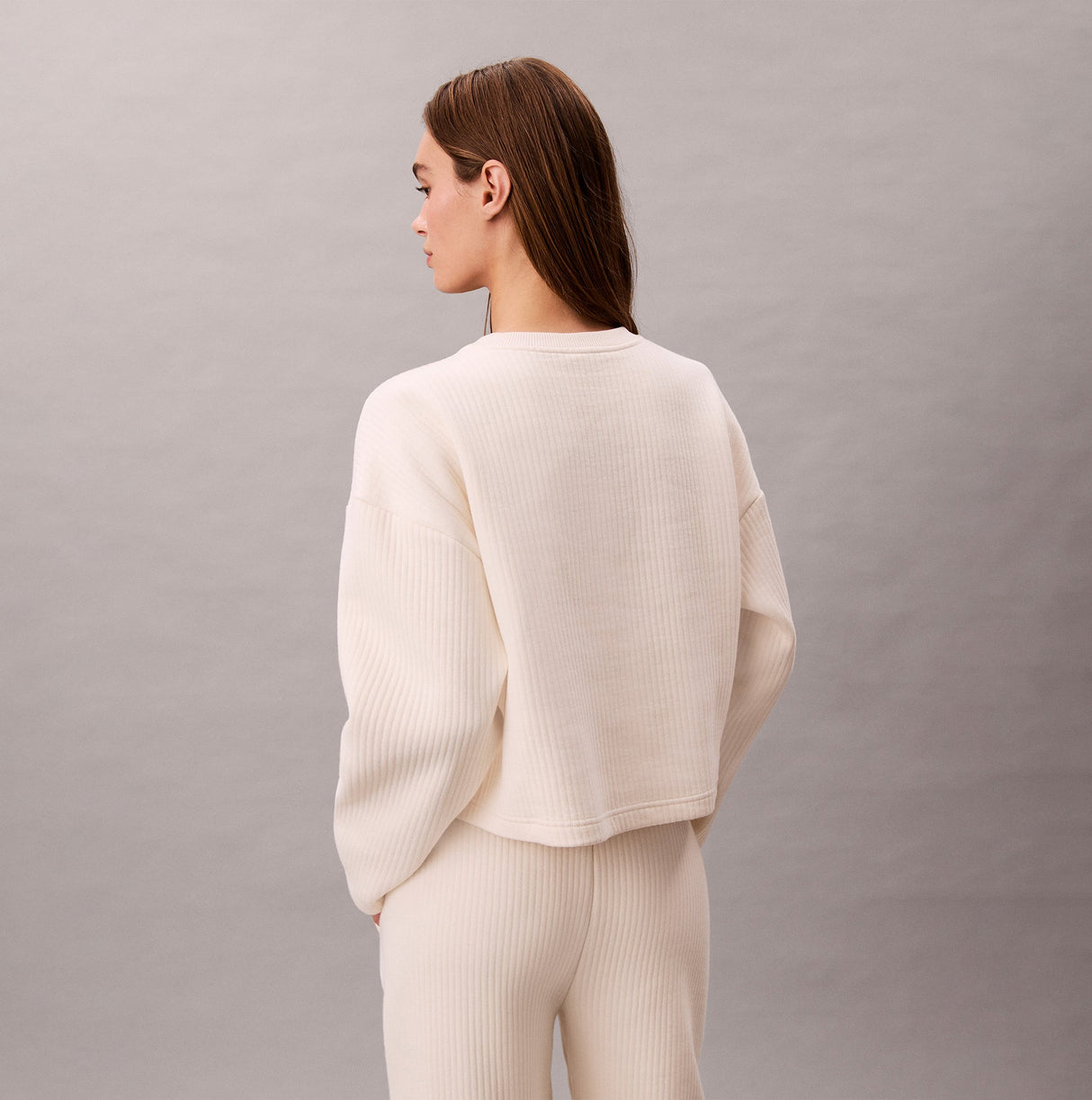 Calvin Klein LS QUILTED SWTSHIRT Womens Sweatshirts Ivory