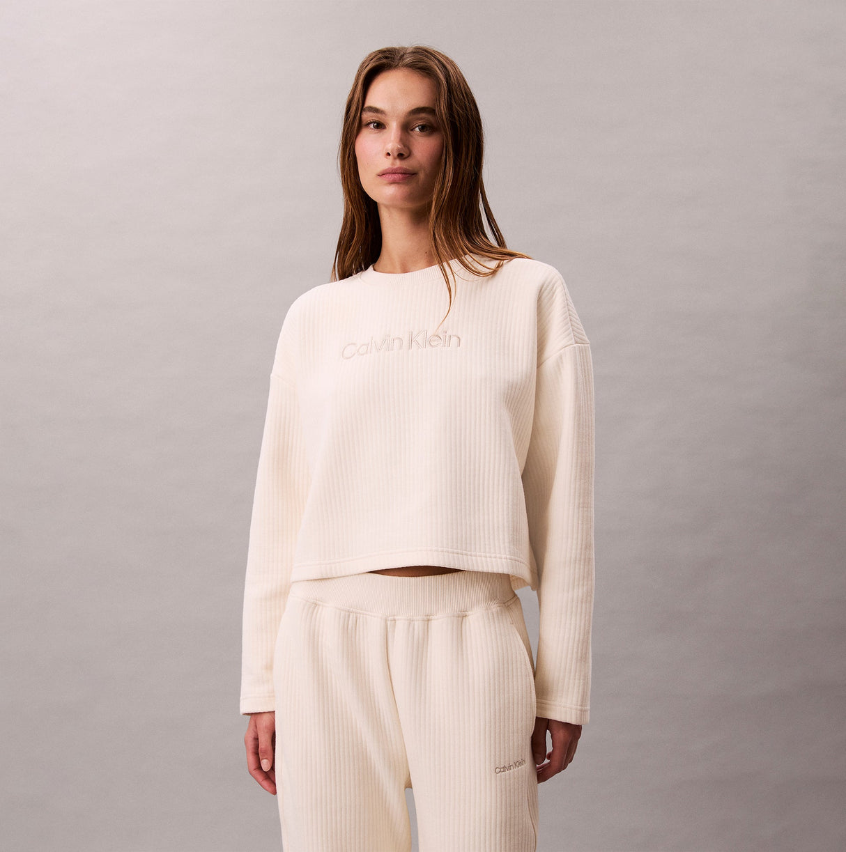 Calvin Klein LS QUILTED SWTSHIRT Womens Sweatshirts Ivory