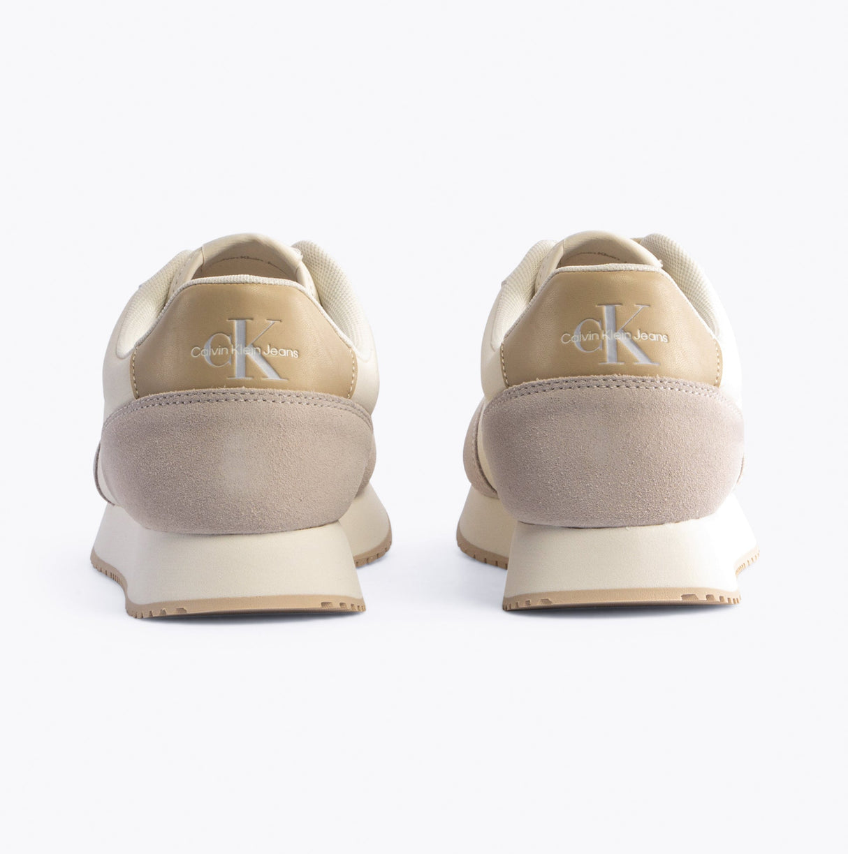 Calvin Klein RETRO RUNNER LOW MIX Mens Trainers Creamy White/Eggshell/Khaki