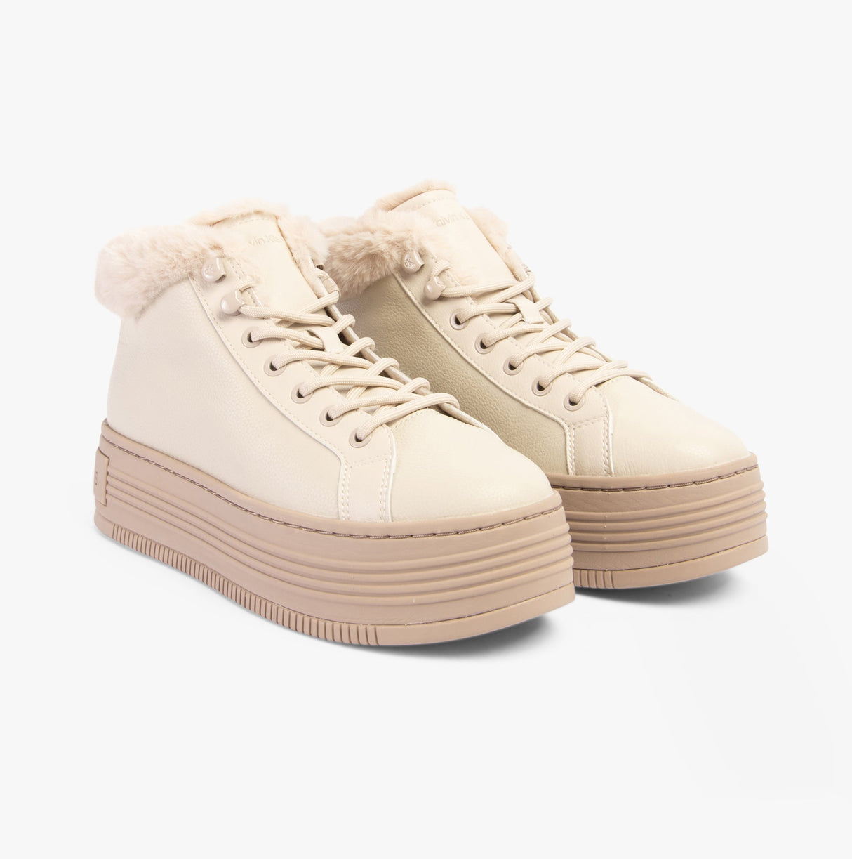Calvin Klein BOLD PLATFORM LOW LACE UP Womens Trainers Eggshell/Savannah Tan