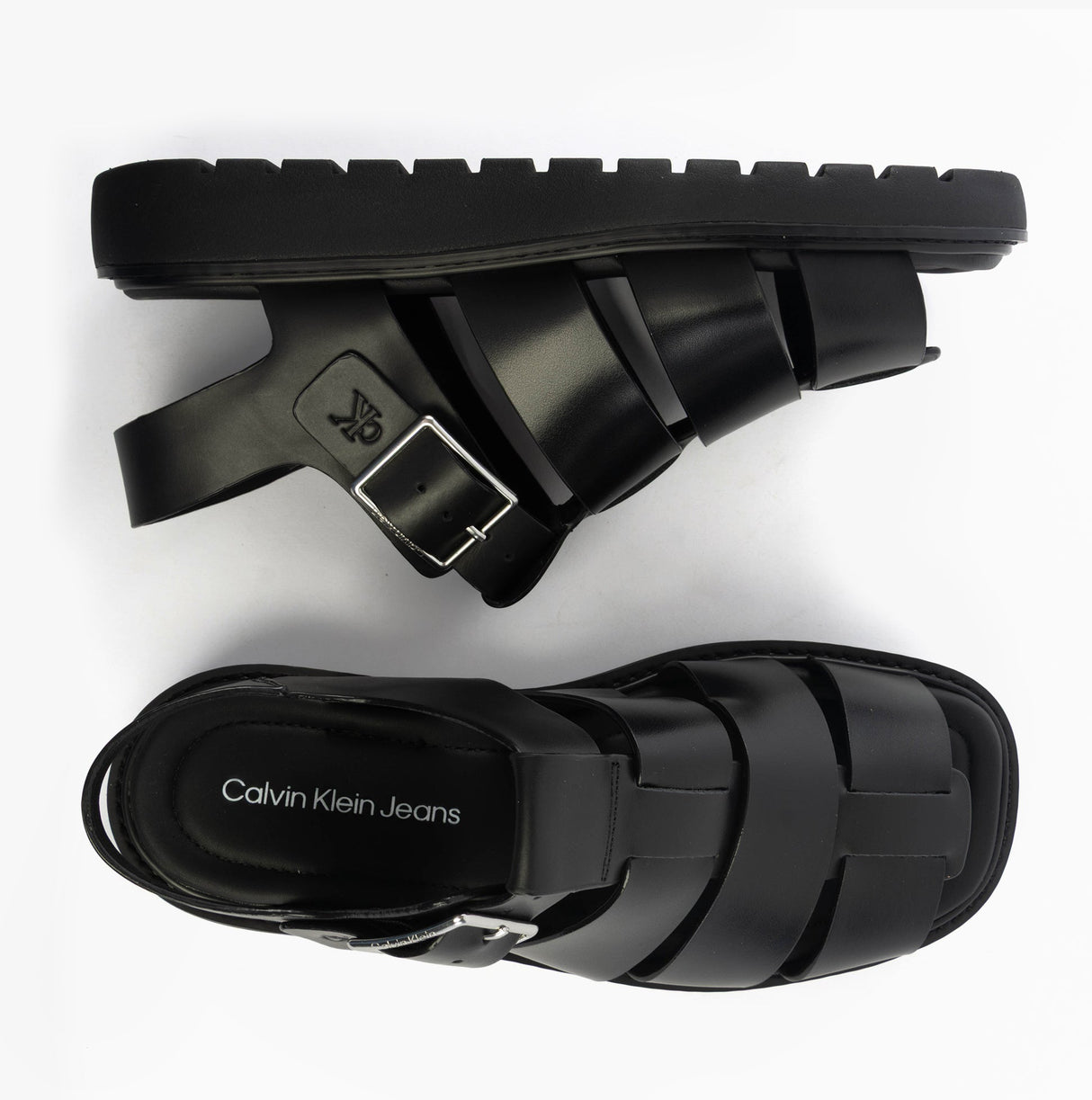 Calvin Klein LEATHER FISHERMAN Womens Sandals Triple Black