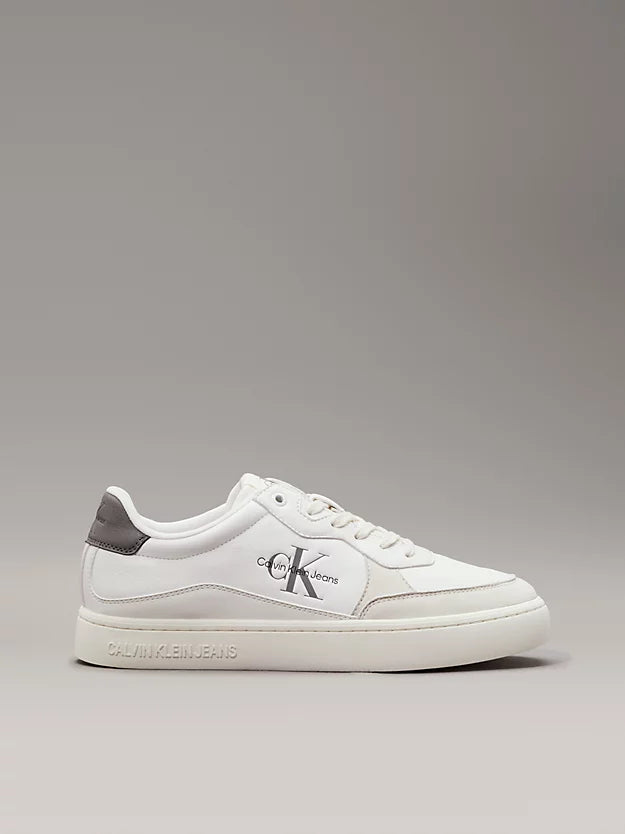 Calvin Klein CLASSIC CUP Mens Leather Trainers Bright White/Charcoal Grey