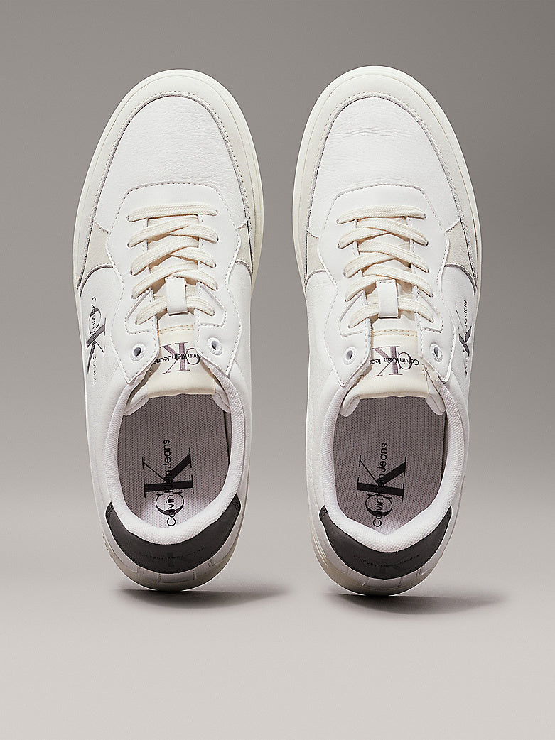 Calvin Klein CLASSIC CUP Mens Leather Trainers Bright White/Charcoal Grey