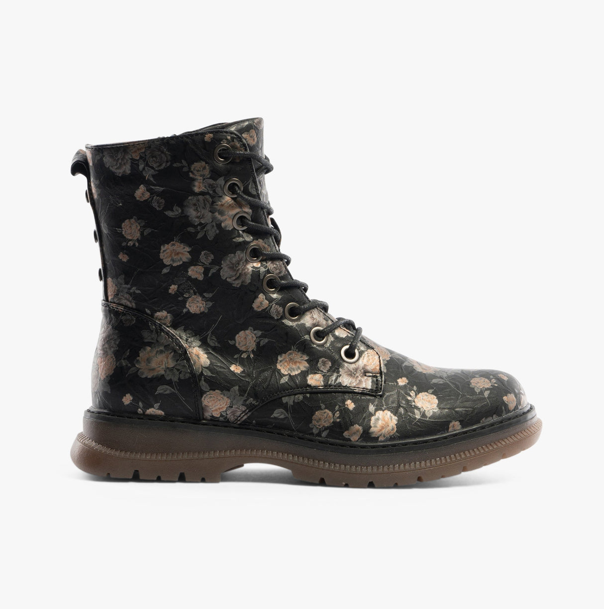 Cipriata ANNETTA Womens Lace-Up Floral Boots Black/Bronze/Floral